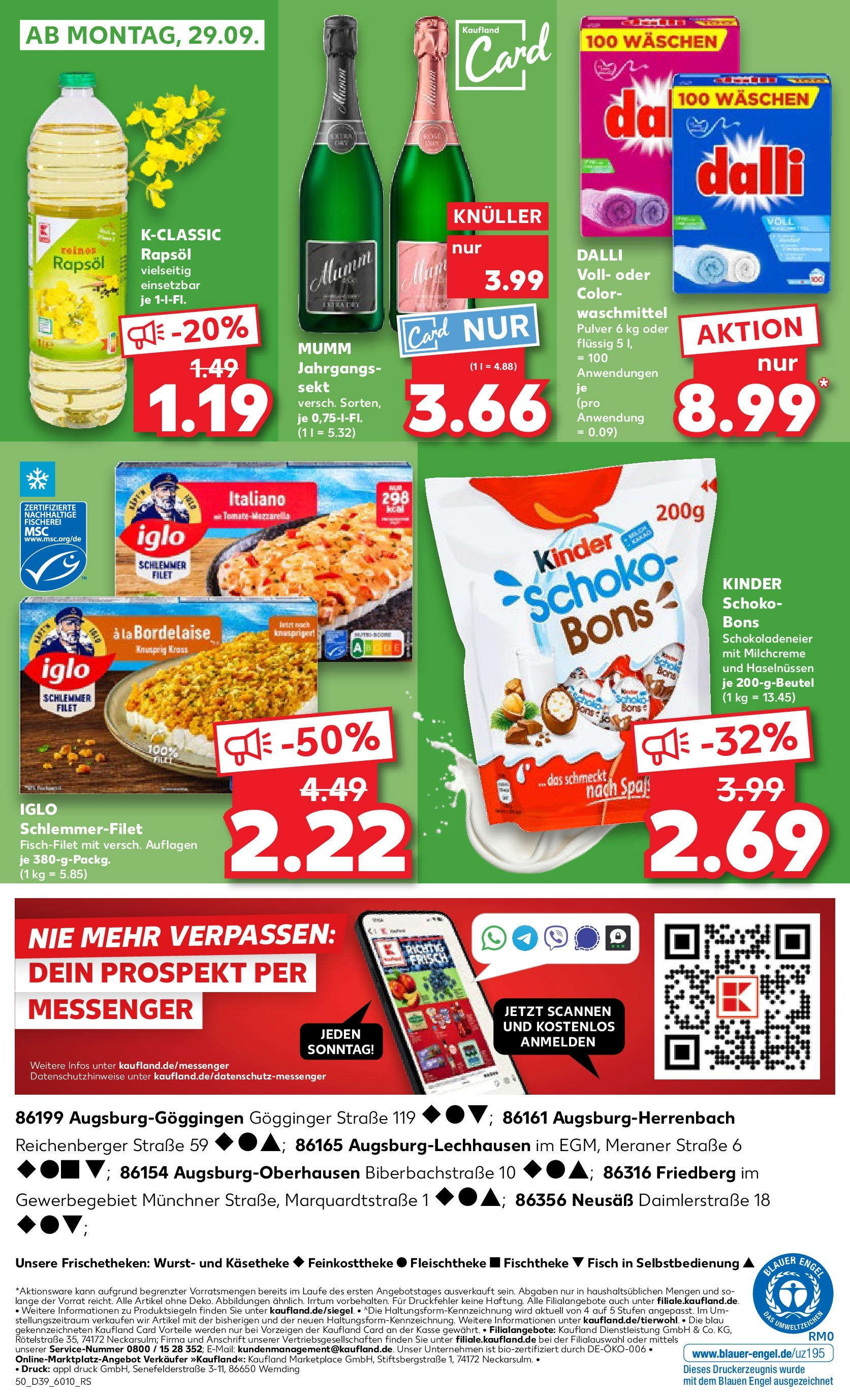 Prospekt Kaufland ab 25.09.2025 » Angebote Online zum Blättern | Seite: 50 | Produkte: Rapsöl, Iglo, Fisch, Waschmittel
