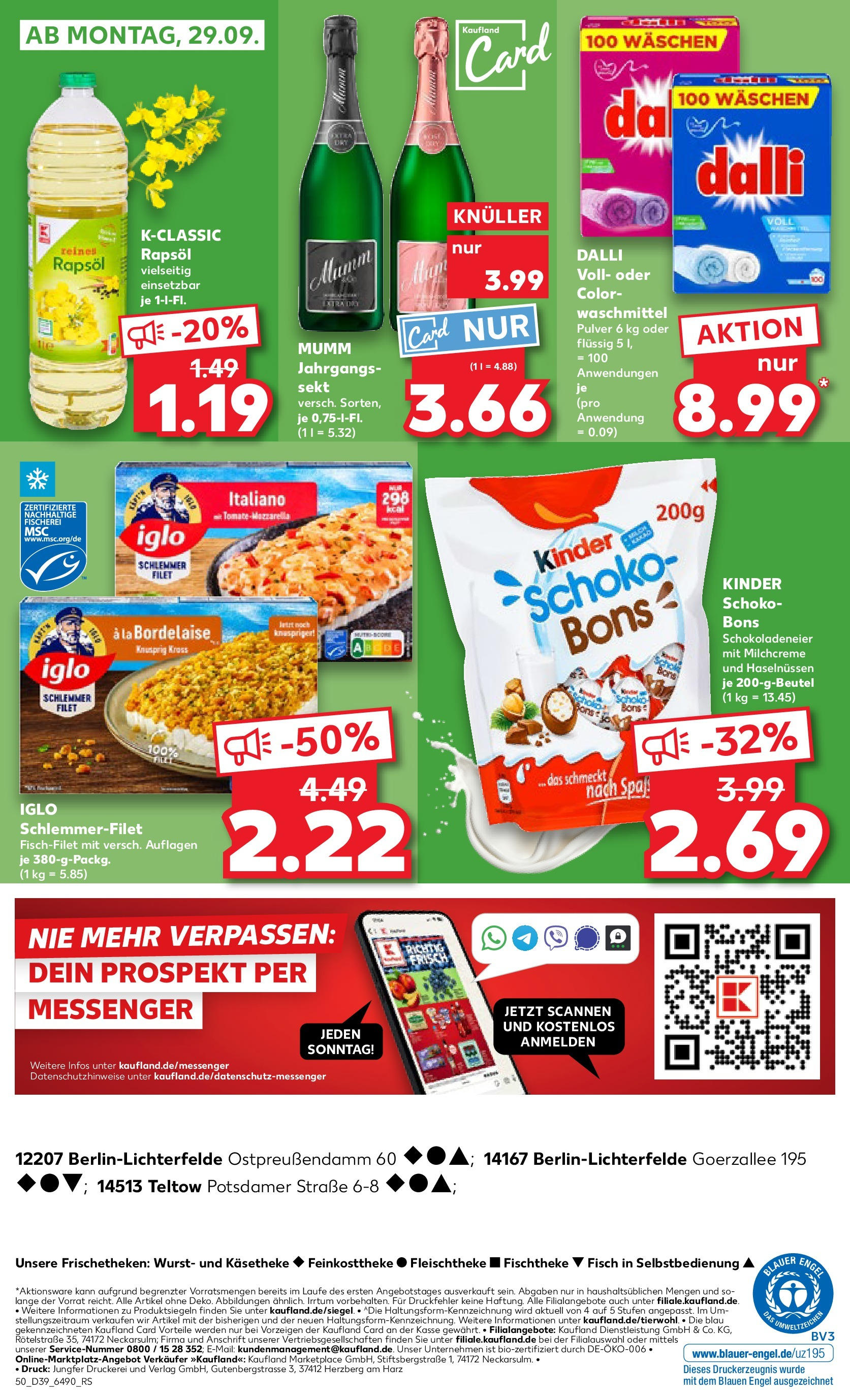 Prospekt Kaufland ab 25.09.2025 » Angebote Online zum Blättern | Seite: 50 | Produkte: Rapsöl, Iglo, Waschmittel, Iglo schlemmerfilet