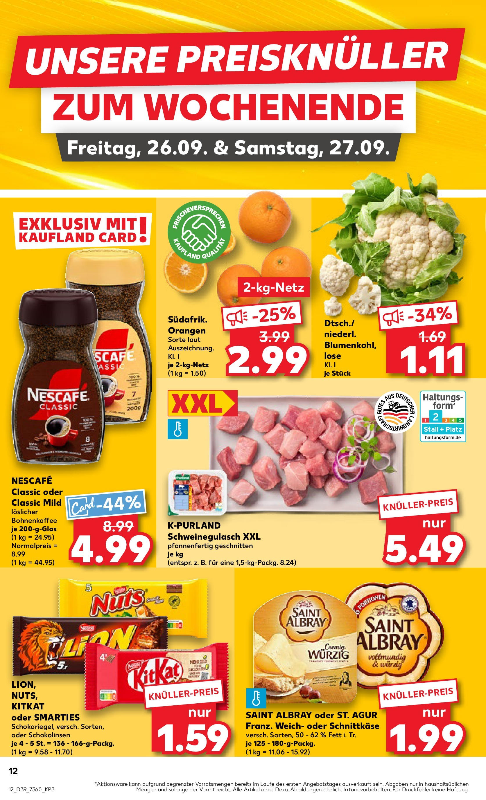Prospekt Kaufland ab 25.09.2025 » Angebote Online zum Blättern | Seite: 12 | Produkte: Nescafe, Smarties, Nescafe classic, Blumenkohl