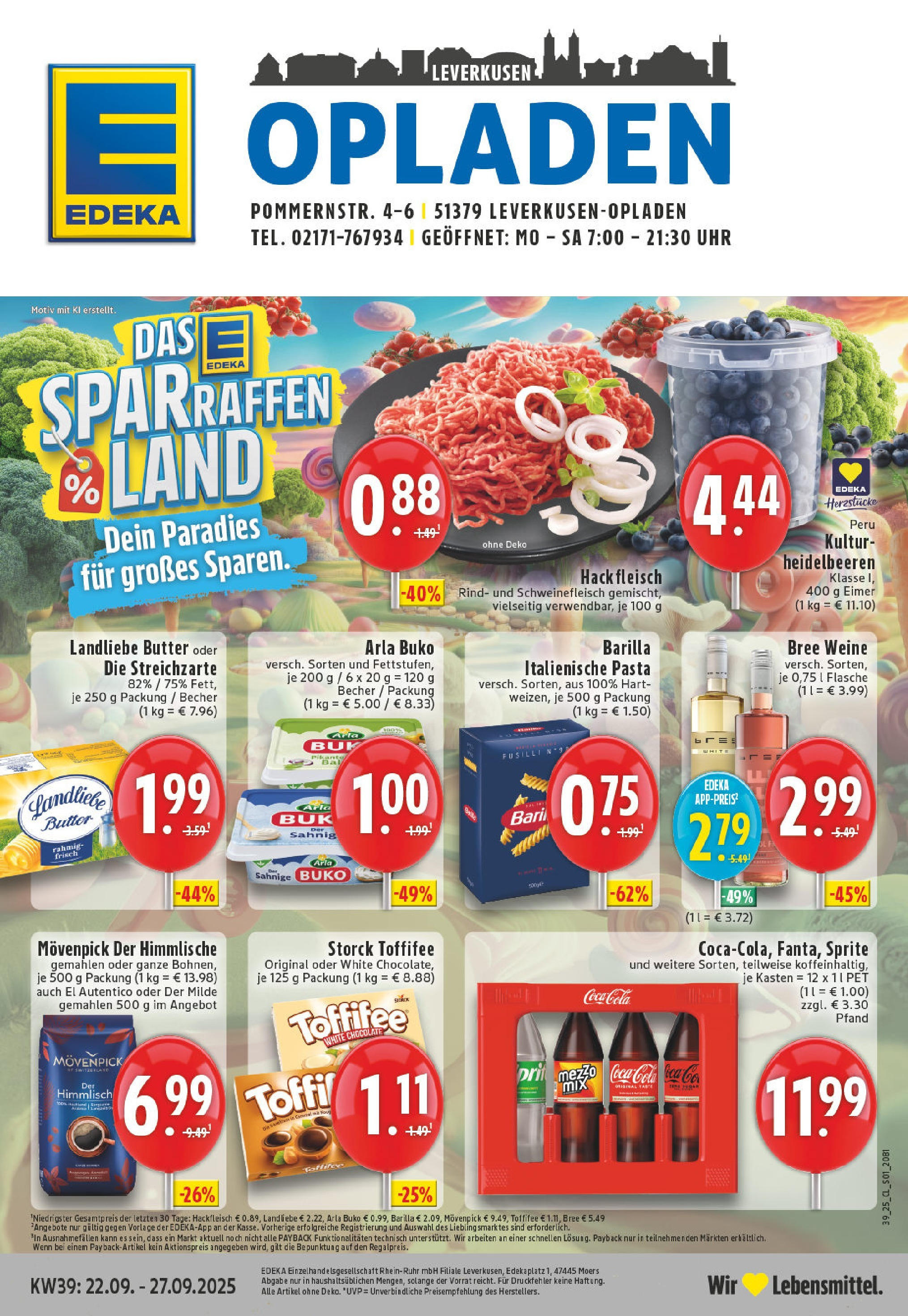 Edeka prospekt Leverkusen (ab 21.09.2025) » Angebote Online | Seite: 1 | Produkte: Barilla, Pasta, Schweinefleisch, Fleisch Edeka prospekt Leverkusen (ab 21.09.2025) » Angebote Online | Seite: 1 | Produkte: Barilla, Pasta, Schweinefleisch, Fleisch