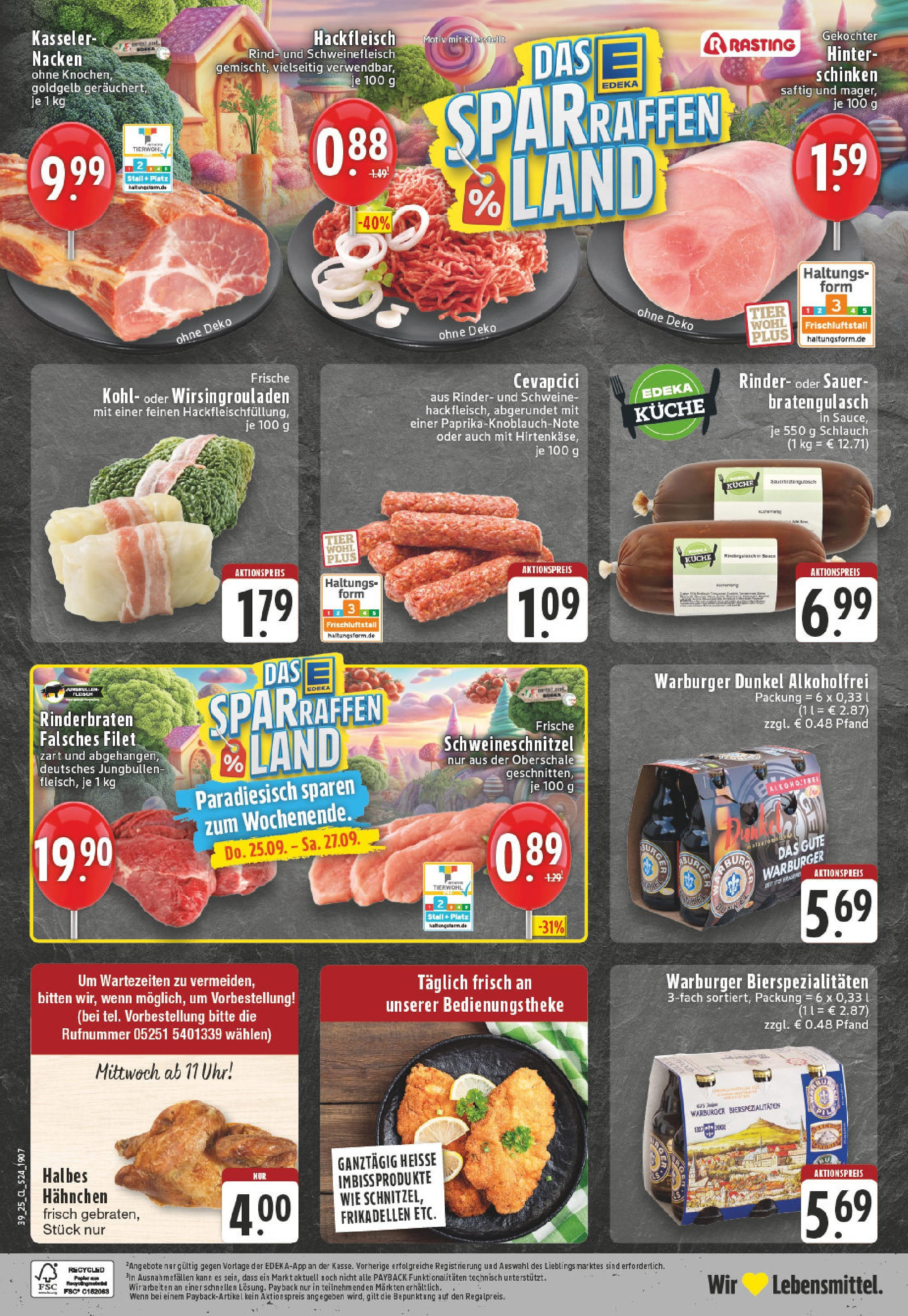 Edeka prospekt Paderborn	 (ab 21.09.2025) » Angebote Online | Seite: 24 | Produkte: Rinderbraten, Hahnchen, Cevapcici, Schinken