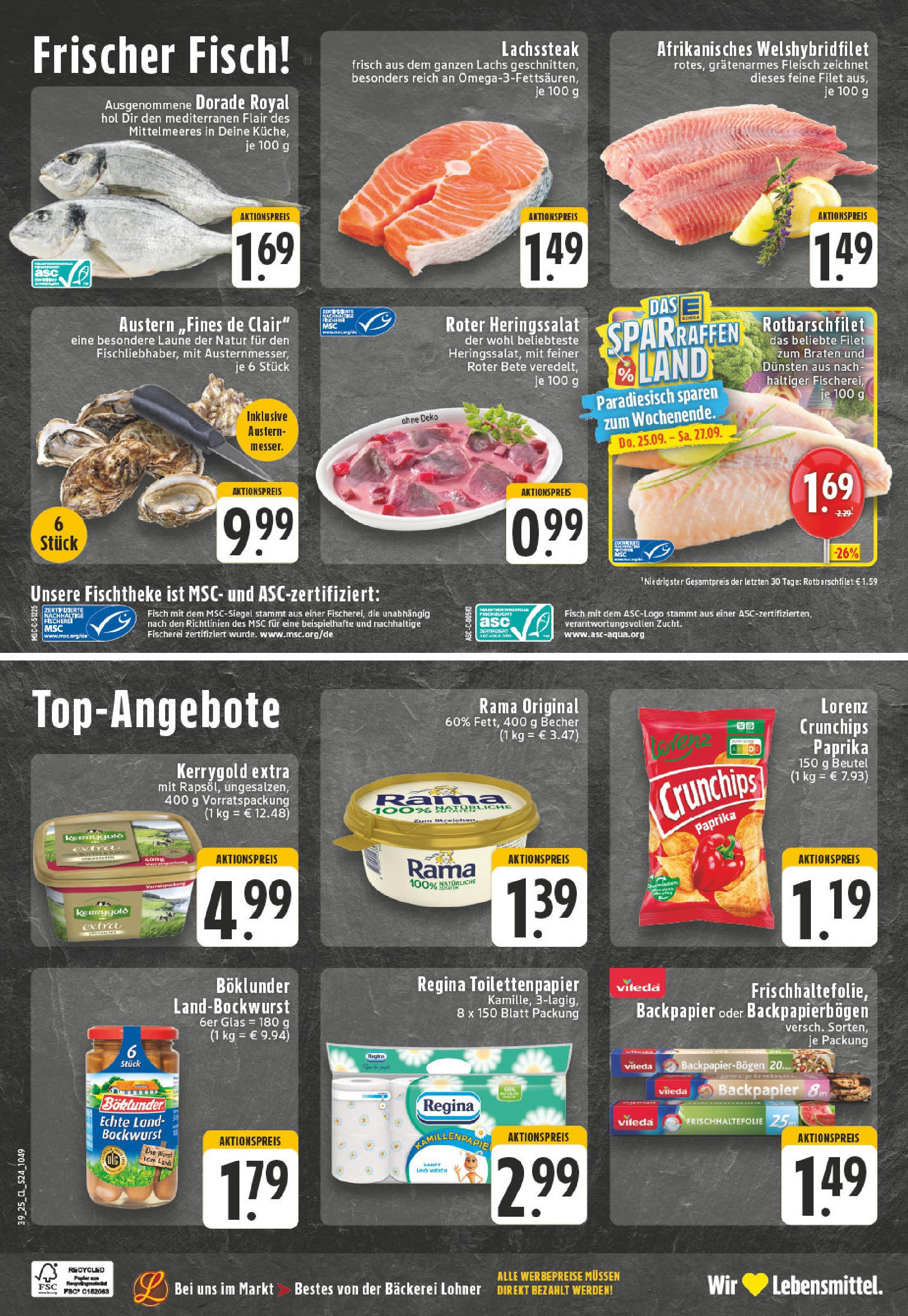 Edeka prospekt Kempenich (ab 21.09.2025) » Angebote Online | Seite: 24 | Produkte: Butter, Lachs, Chips, Fleisch Edeka prospekt Kempenich (ab 21.09.2025) » Angebote Online | Seite: 24 | Produkte: Butter, Lachs, Chips, Fleisch