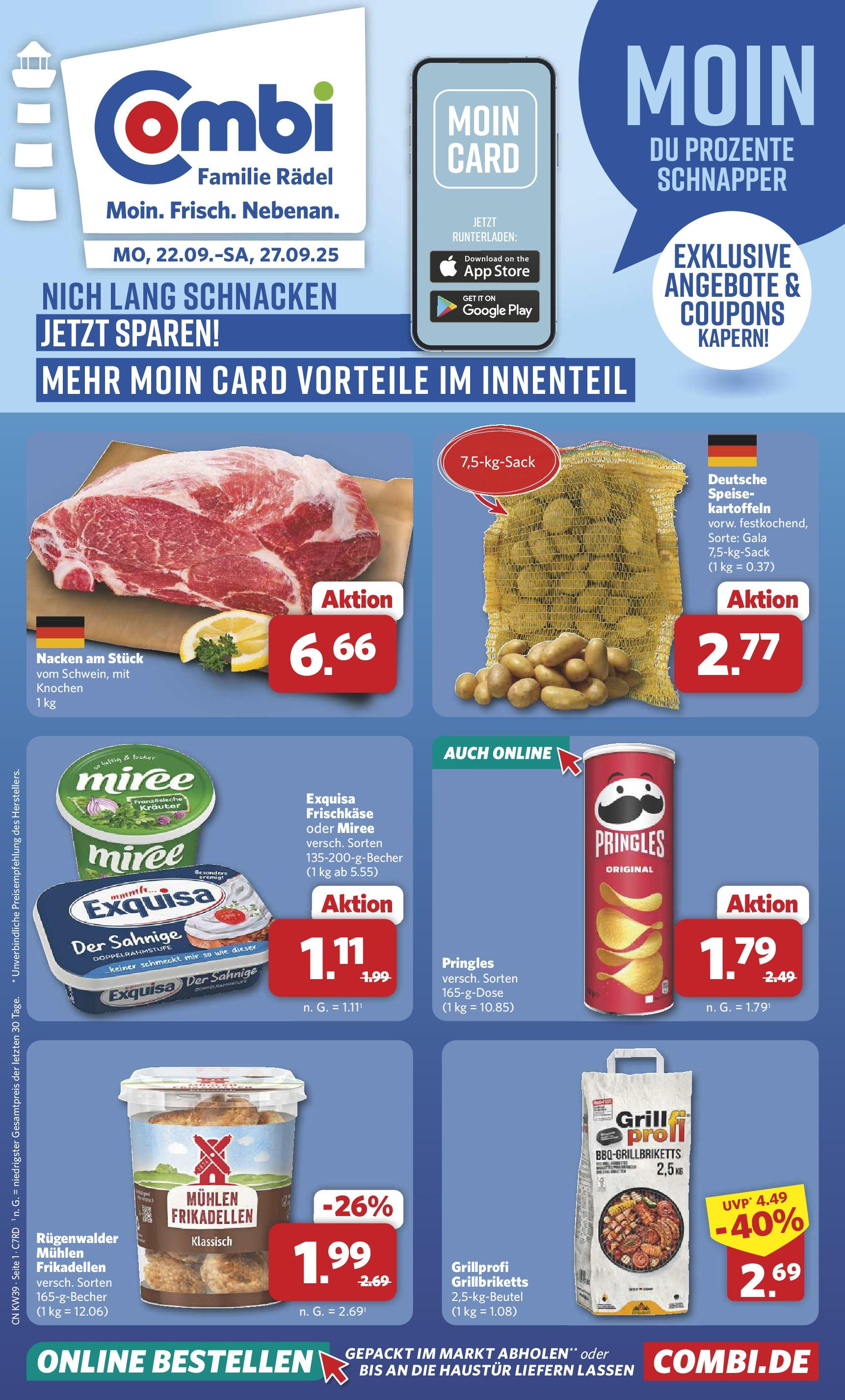 Combi Prospekt Versmold	 (ab 21.09.2025) zum Blättern | Seite: 1 | Produkte: Exquisa, Kartoffeln, Pringles, Frischkase