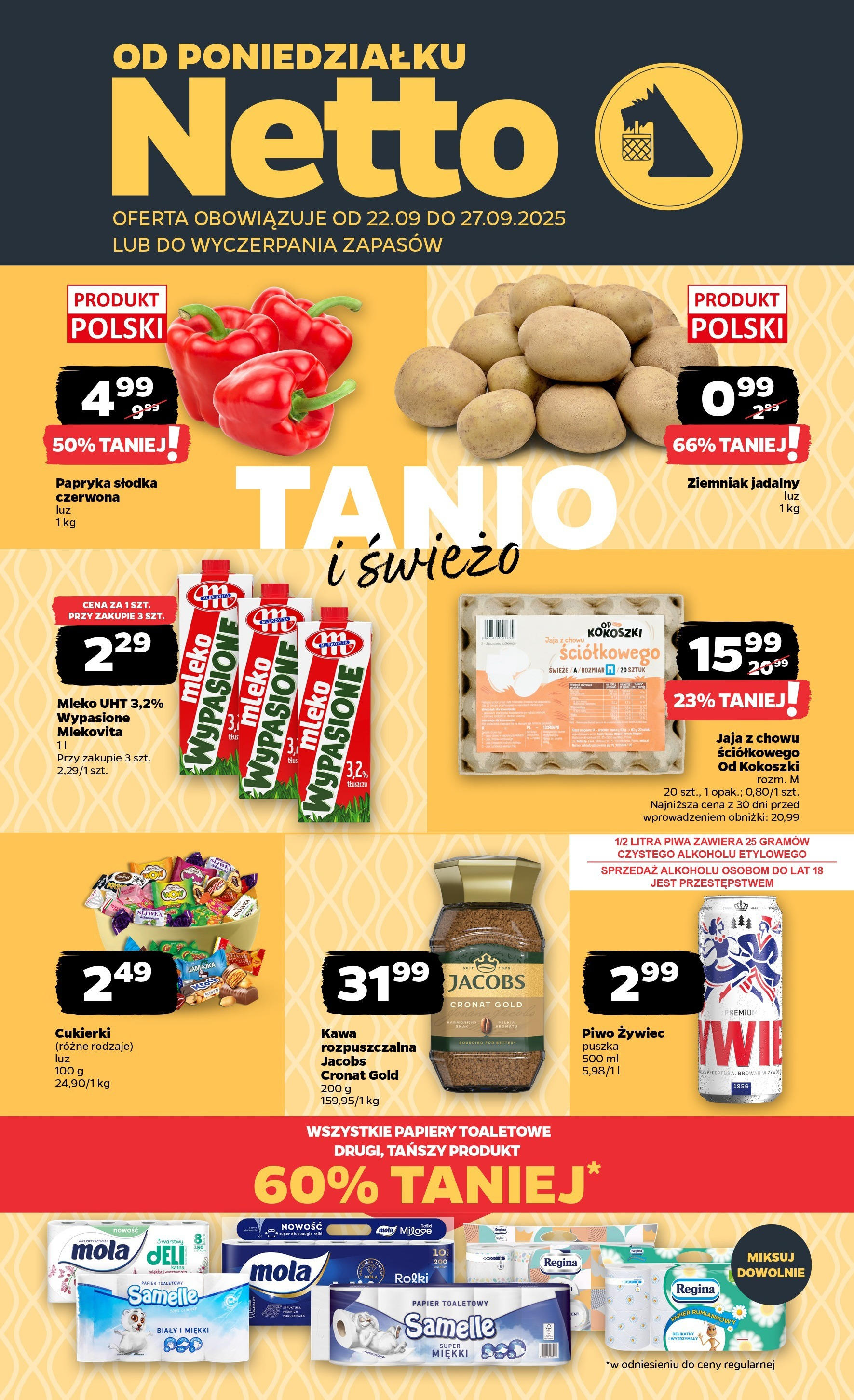 Netto gazetka - Spożywcza od 22.09.2025 - Aktualne promocje | Strona: 1 | Produkty: Krowka, Mleko, Piwo, Cukierki