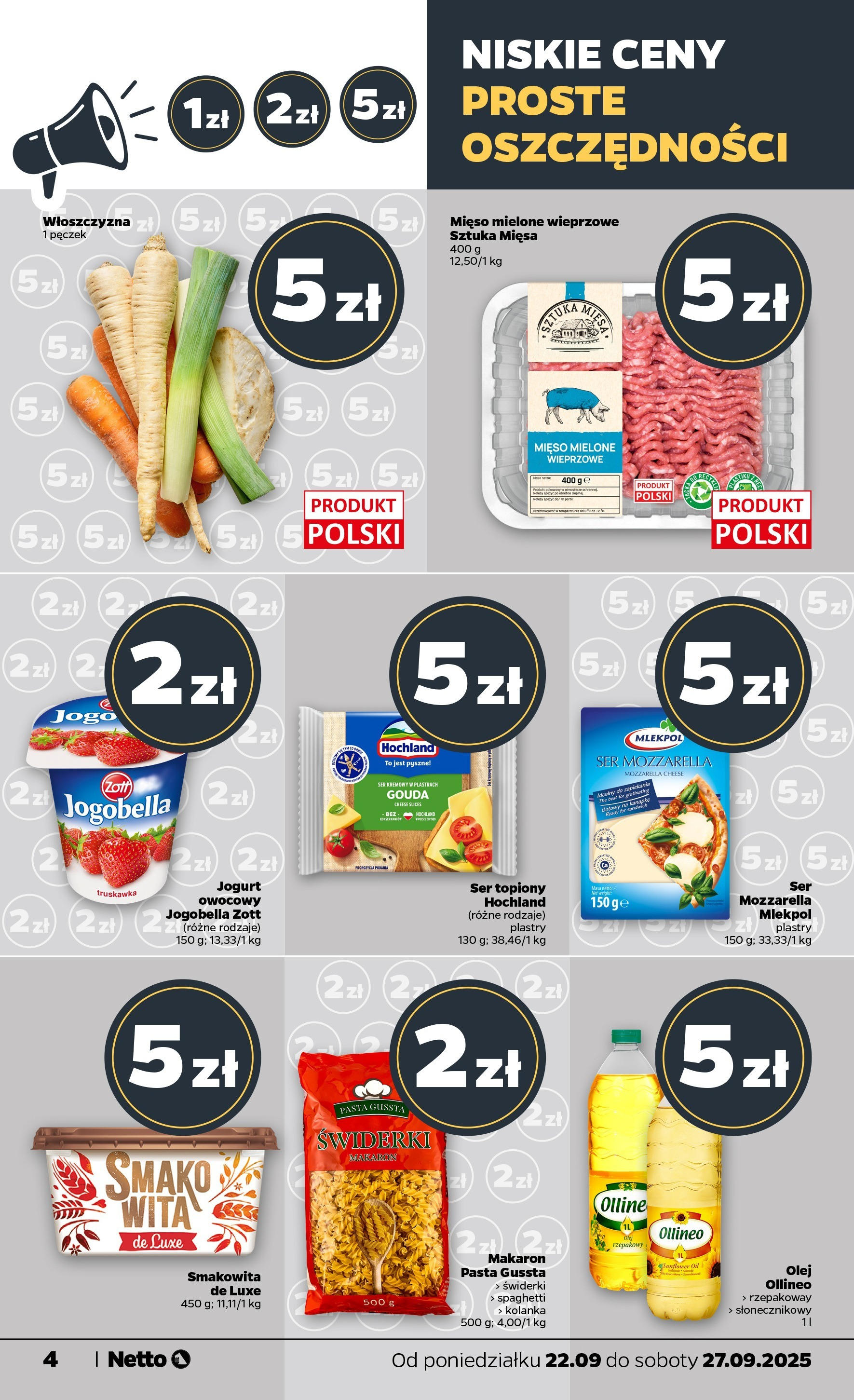 Netto gazetka - Spożywcza od 22.09.2025 - Aktualne promocje | Strona: 4 | Produkty: Sandwich, Jogurt, Olej, Makaron