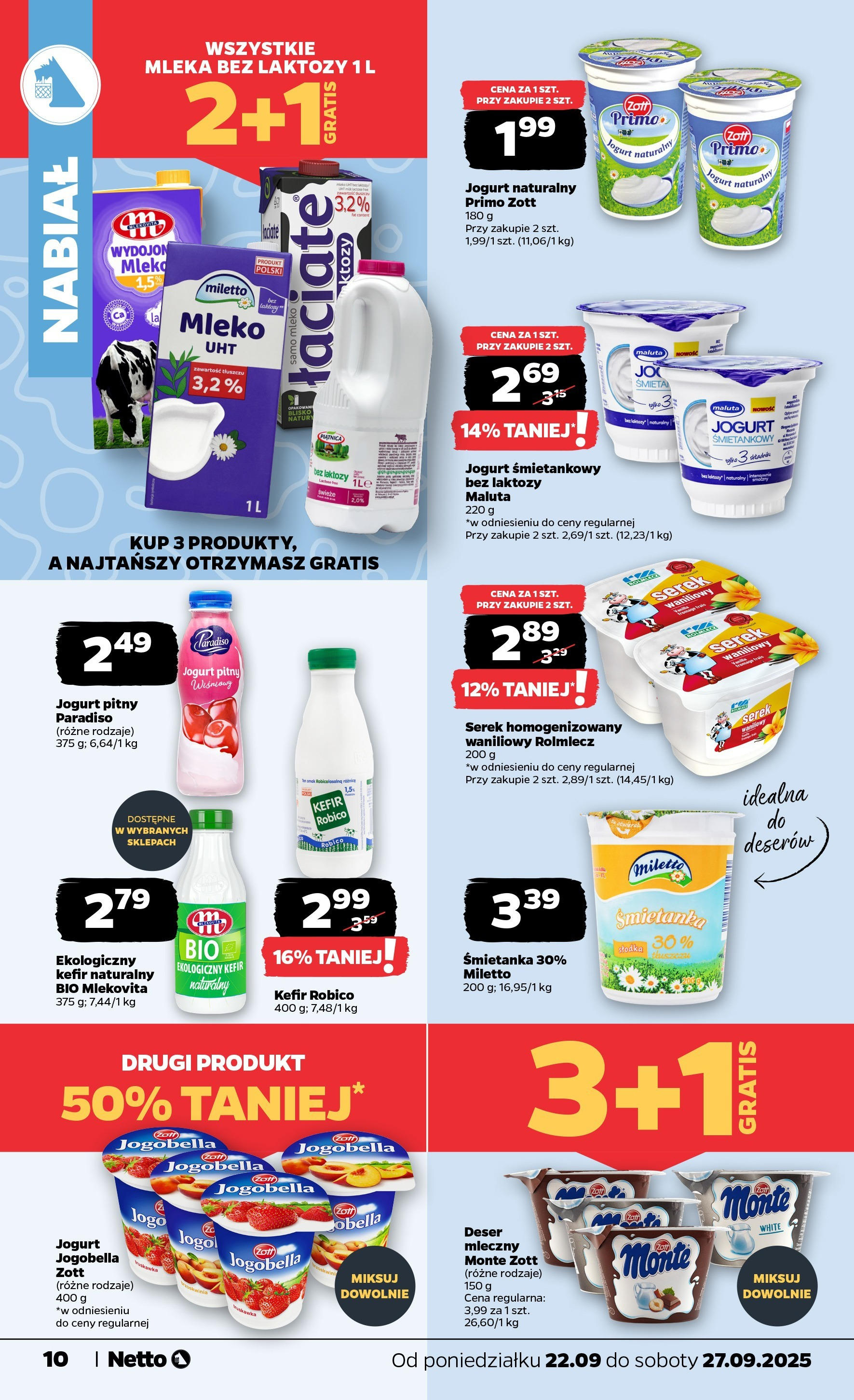 Netto gazetka - Spożywcza od 22.09.2025 - Aktualne promocje | Strona: 10 | Produkty: Kefir robico, Kefir, Serek homogenizowany, Serek