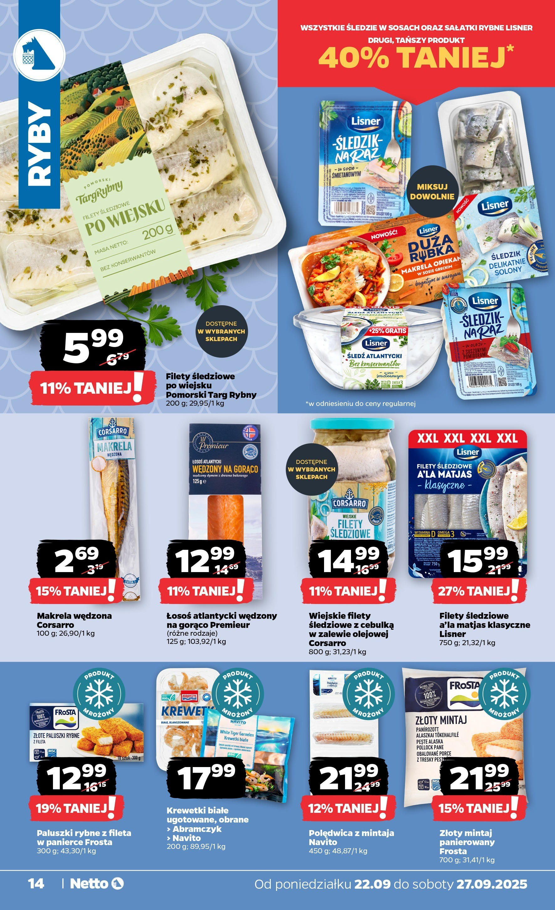 Netto gazetka - Spożywcza od 22.09.2025 - Aktualne promocje | Strona: 14 | Produkty: Makrela wędzona, Mintaj, Makrela, Warzywa