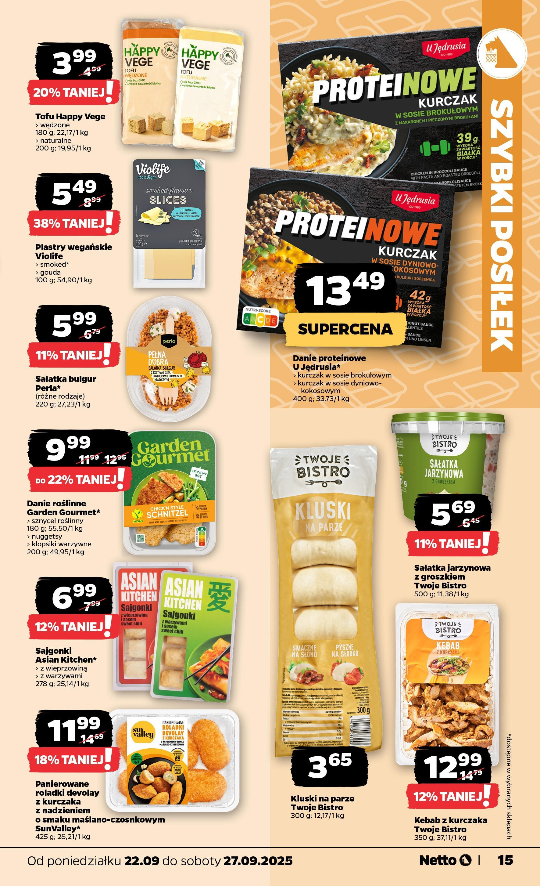 Netto gazetka - Spożywcza od 22.09.2025 - Aktualne promocje | Strona: 15 | Produkty: Kluski na parze, Klopsiki, Tofu, Soja