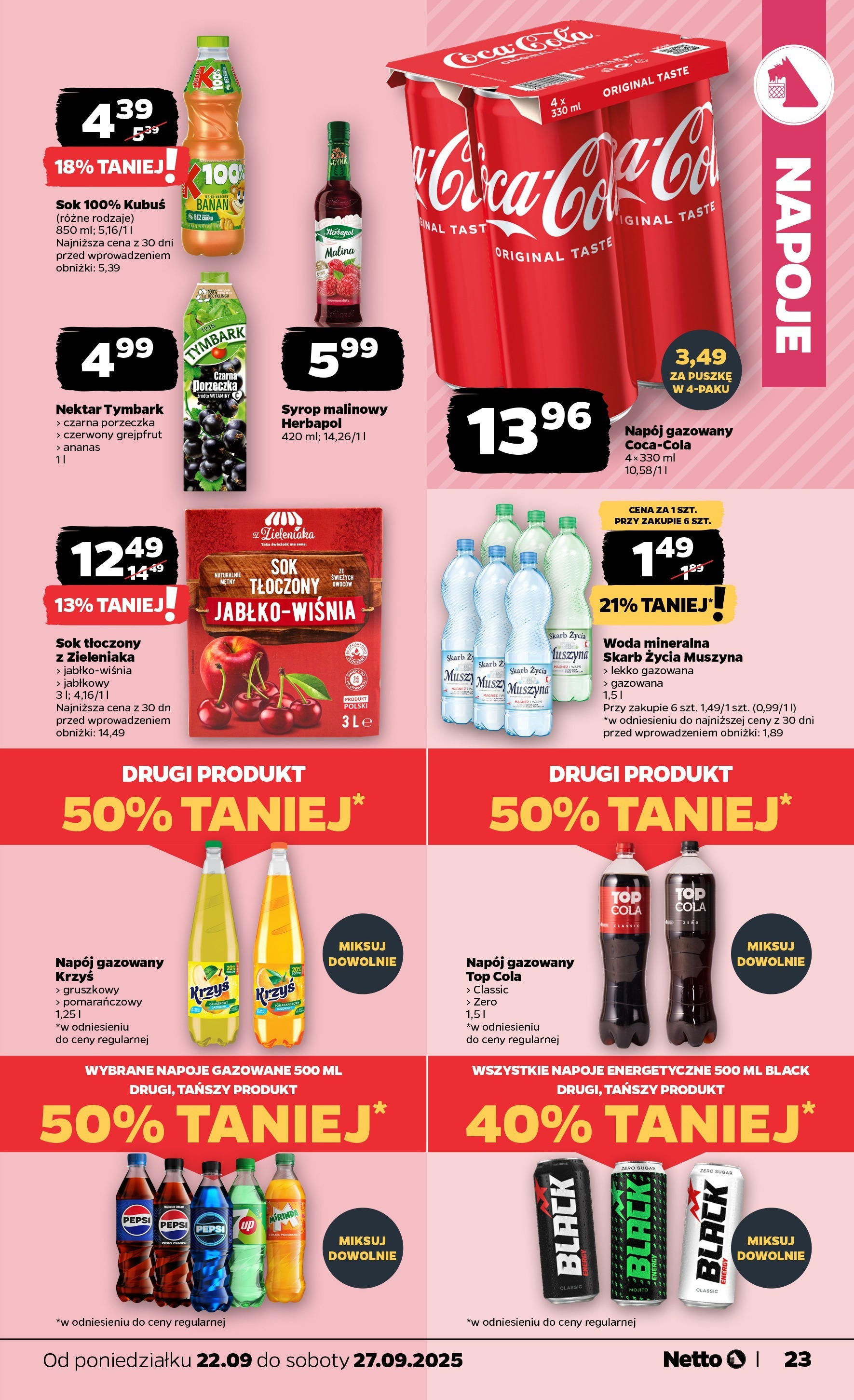 Netto gazetka - Spożywcza od 22.09.2025 - Aktualne promocje | Strona: 23 | Produkty: Malina, Napoje, Porzeczka, Sok