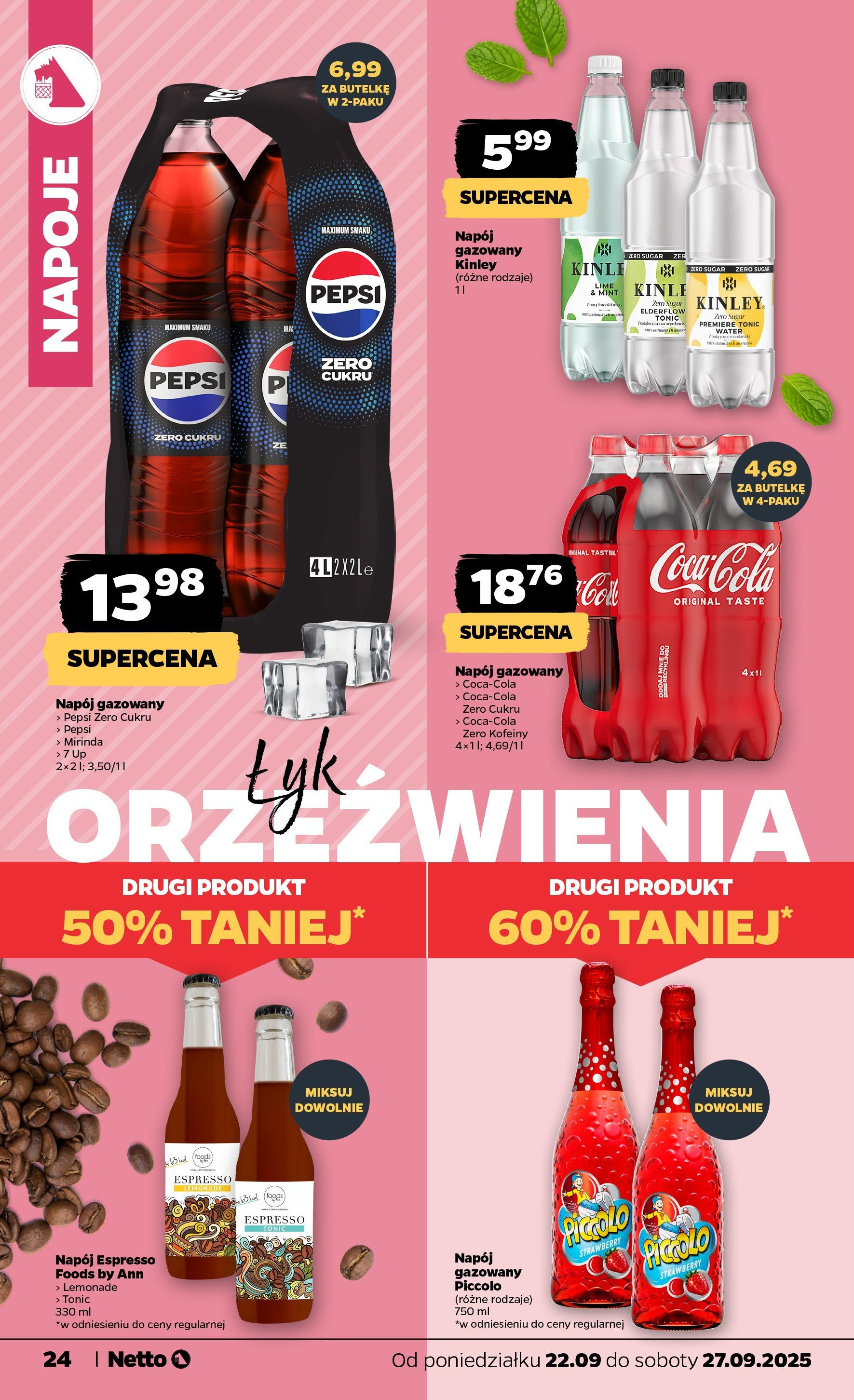 Netto gazetka - Spożywcza od 22.09.2025 - Aktualne promocje | Strona: 24 | Produkty: Napoje, Pepsi