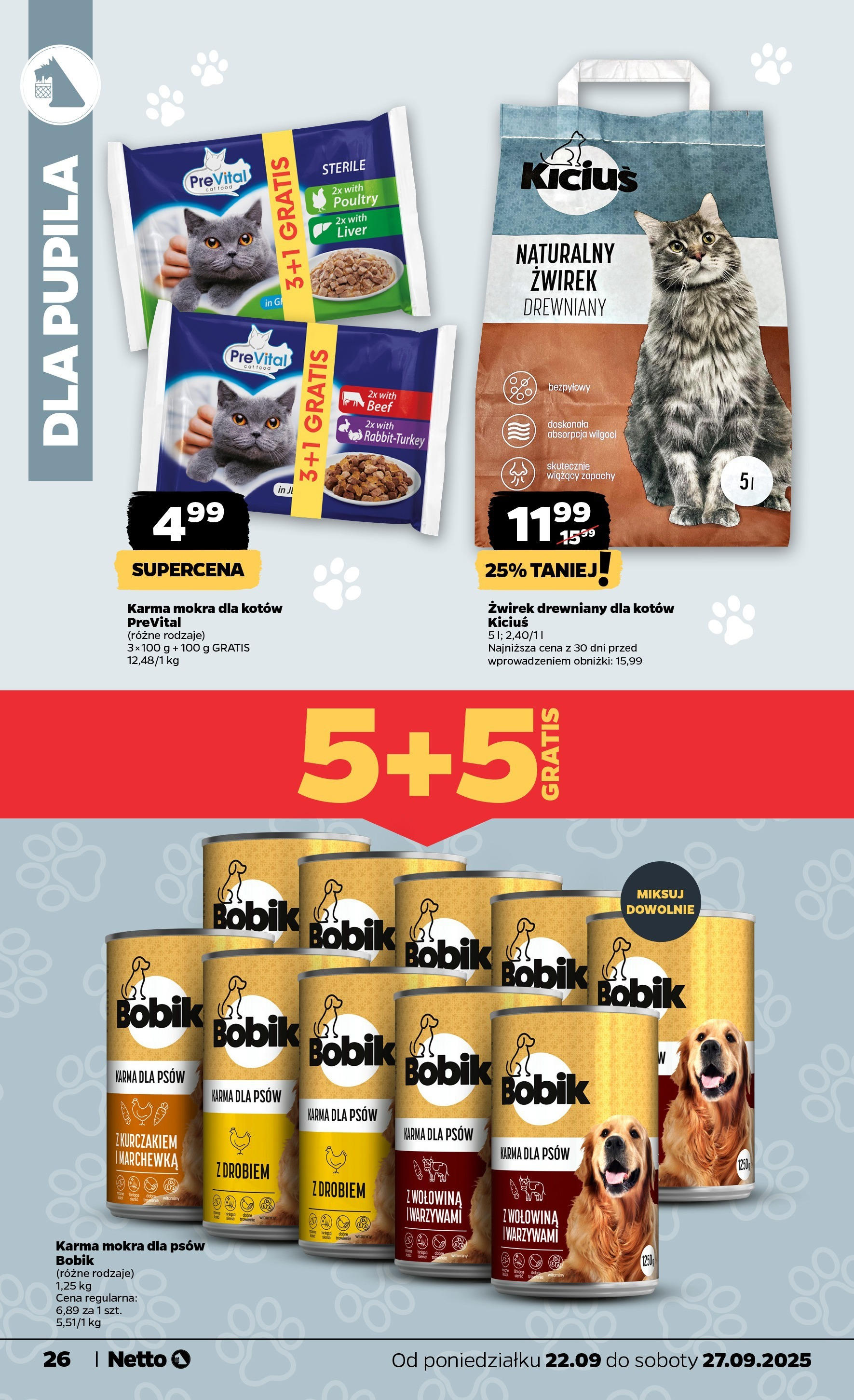 Netto gazetka - Spożywcza od 22.09.2025 - Aktualne promocje | Strona: 26 | Produkty: Wołowina, Żwirek drewniany, Marchewka, Karma dla psów