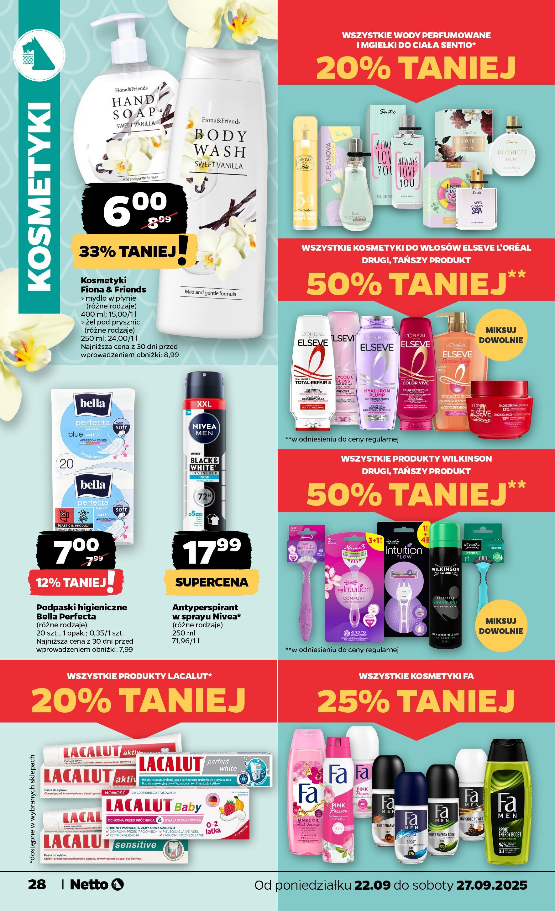 Netto gazetka - Spożywcza od 22.09.2025 - Aktualne promocje | Strona: 28 | Produkty: Kosmetyki, Szampon, Żel pod prysznic, Antyperspirant