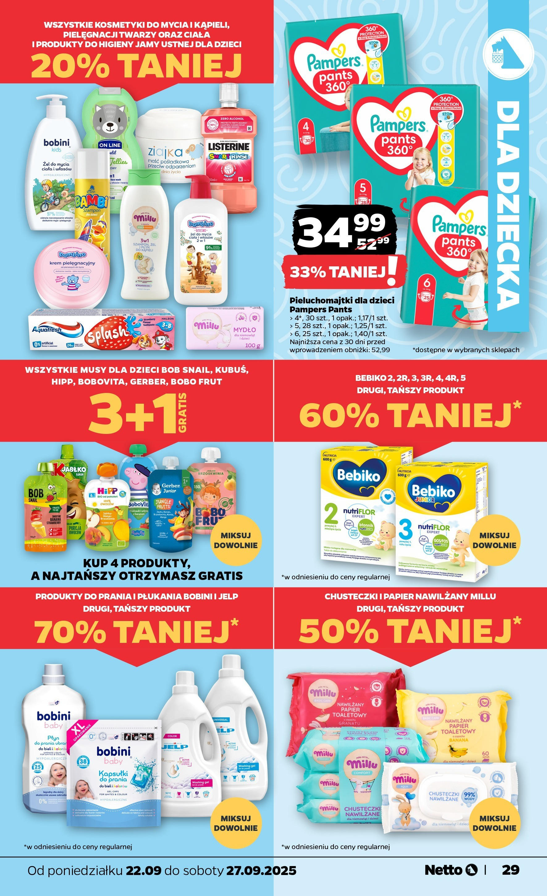 Netto gazetka - Spożywcza od 22.09.2025 - Aktualne promocje | Strona: 29 | Produkty: Kosmetyki, Pampers, Pieluchomajtki, Płyn do kąpieli
