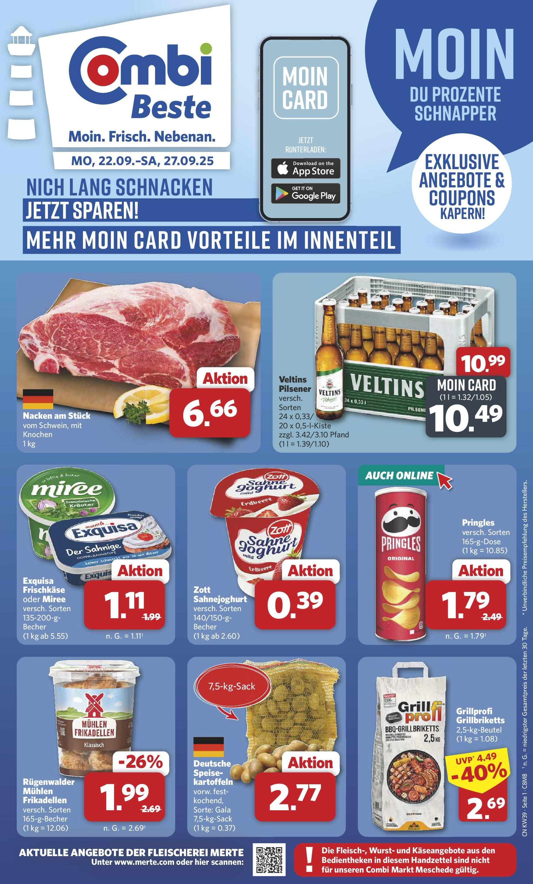 Combi Prospekt Meschede 	 (ab 21.09.2025) zum Blättern | Seite: 1 | Produkte: Joghurt, Exquisa, Wurst, Pringles