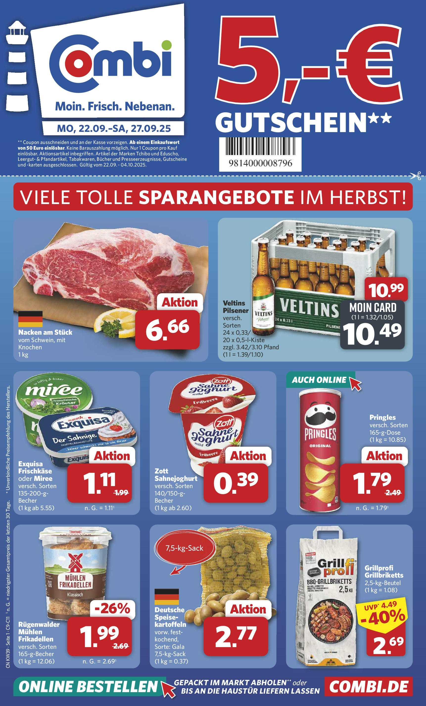 Combi Prospekt Detmold	 (ab 21.09.2025) zum Blättern | Seite: 1 | Produkte: Pringles, Sahne, Eduscho, Frischkase