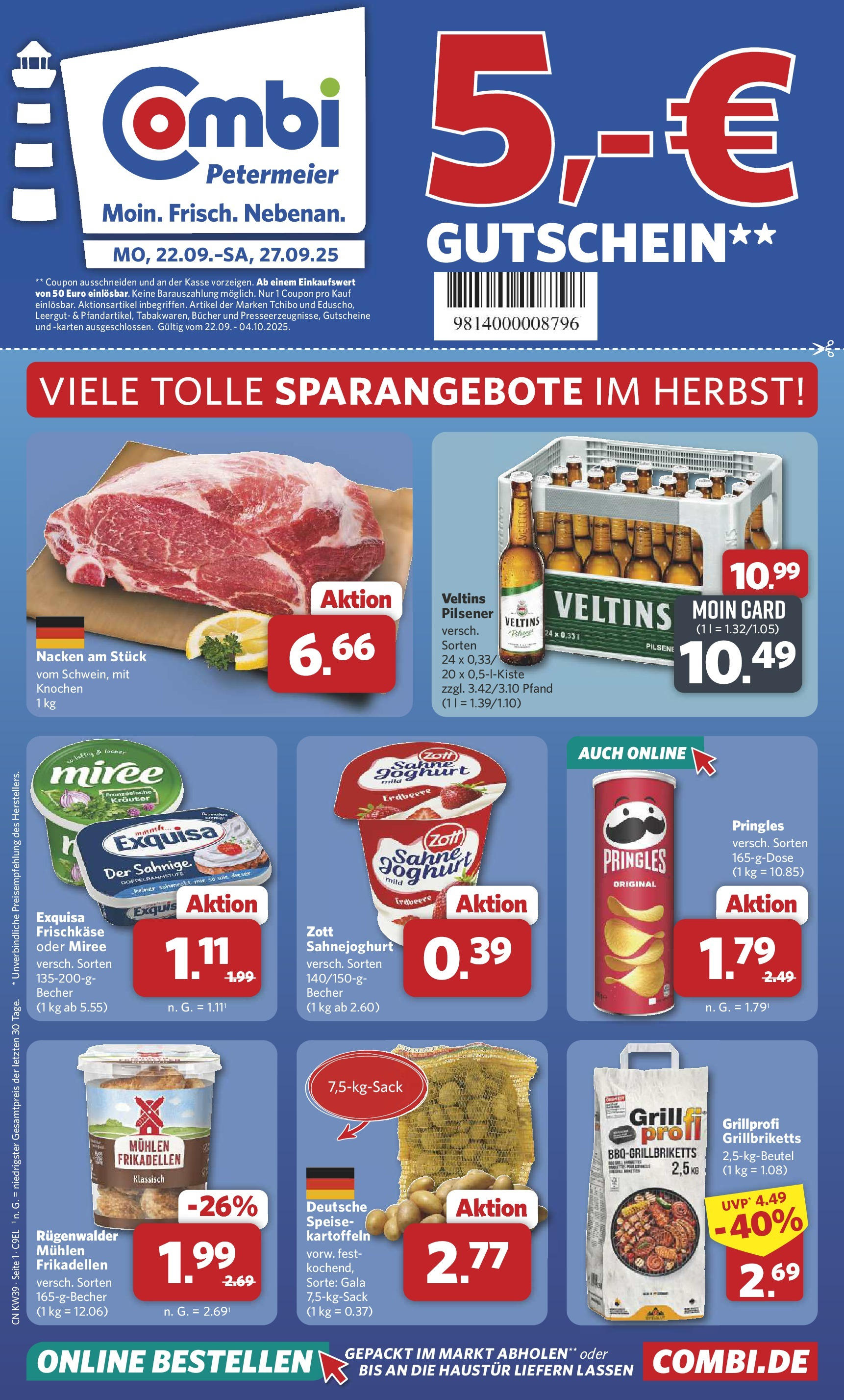 Combi Prospekt Ennigerloh	 (ab 21.09.2025) zum Blättern | Seite: 1 | Produkte: Exquisa, Kartoffeln, Pringles, Veltins