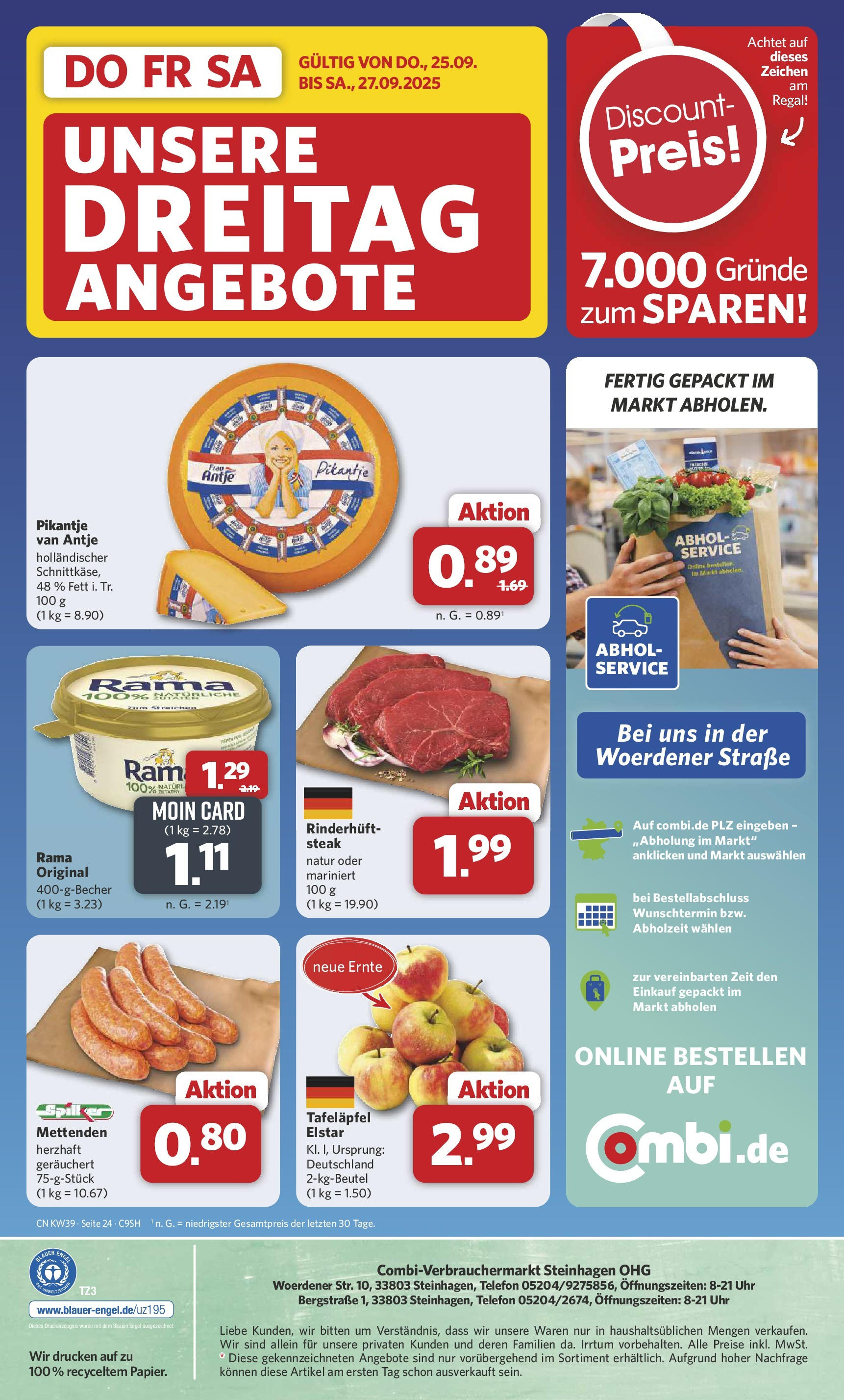 Combi Prospekt Steinhagen	 (ab 21.09.2025) zum Blättern | Seite: 30 | Produkte: Rama, Steak, Telefon, Uhr