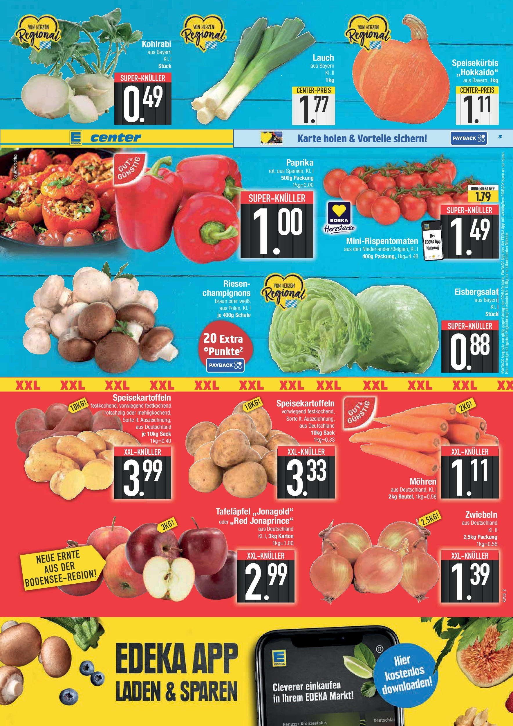 Edeka prospekt Weißenburg	 (ab 21.09.2025) » Angebote Online | Seite: 3 | Produkte: Kohlrabi, Eisbergsalat, Mohren, Zwiebeln