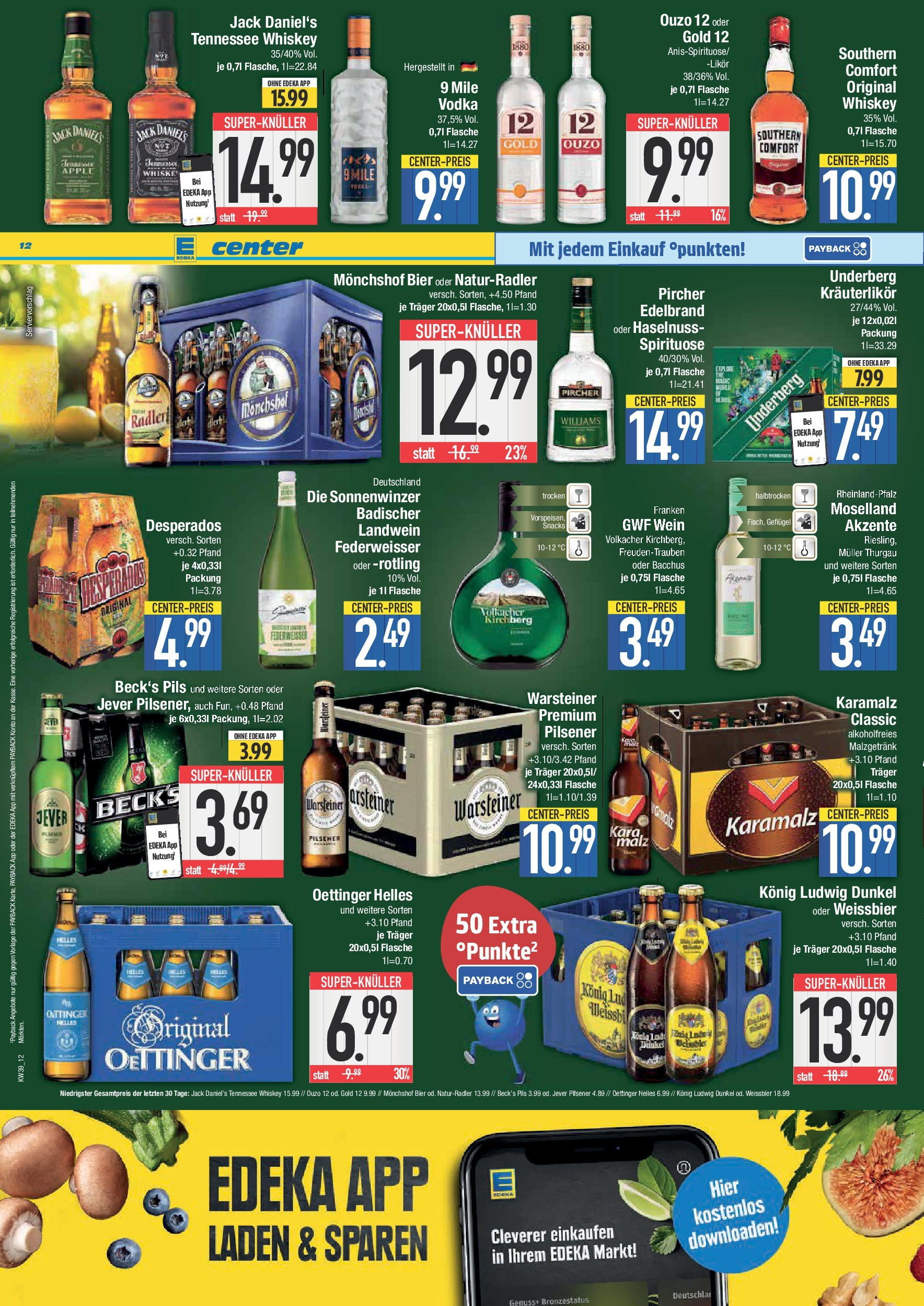 Edeka prospekt Weißenburg	 (ab 21.09.2025) » Angebote Online | Seite: 12 | Produkte: Bier, Likör, Radler, Underberg