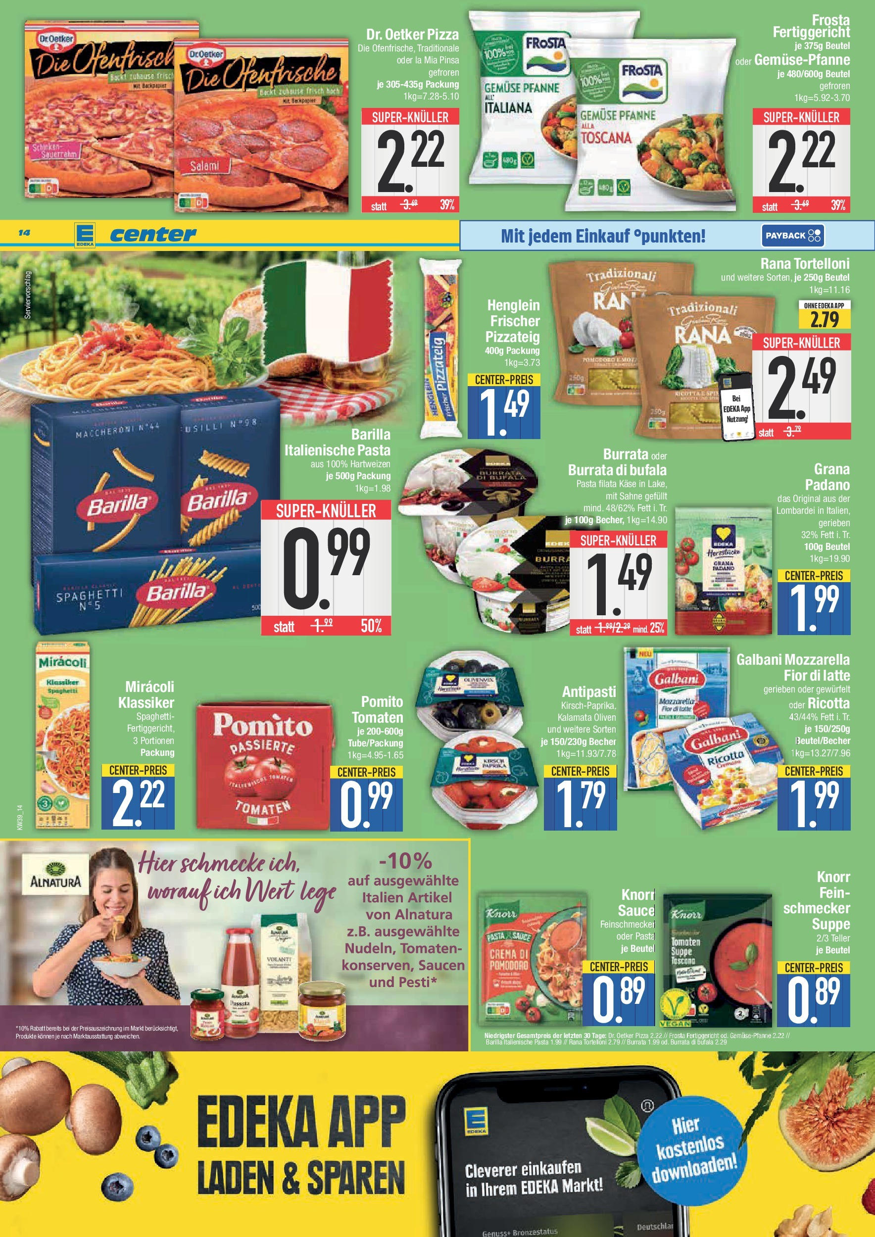 Edeka prospekt Weißenburg	 (ab 21.09.2025) » Angebote Online | Seite: 14 | Produkte: Barilla, Mozzarella, Burrata, Pasta
