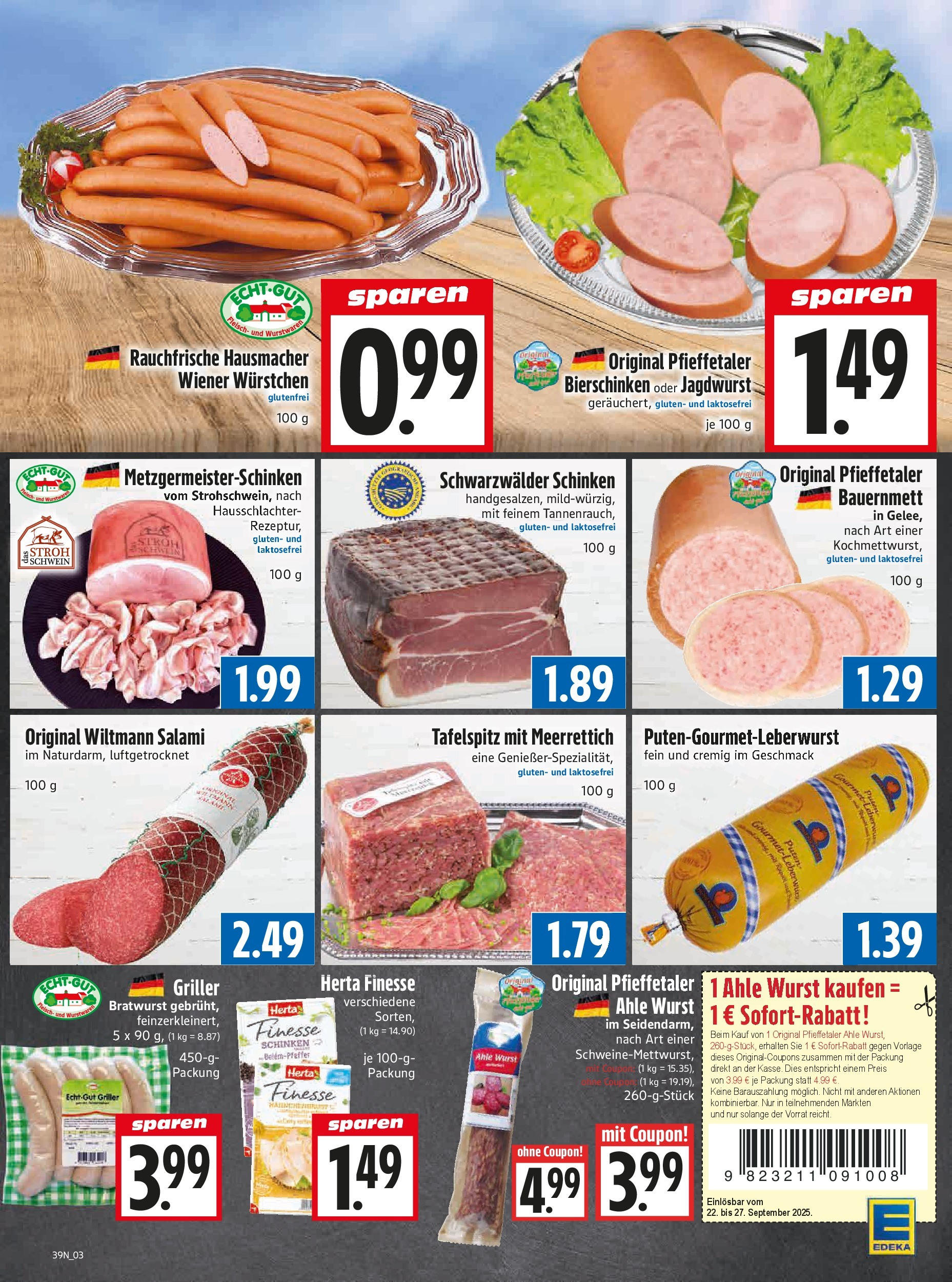 Entdecke - Edeka Hahner: Wochenangebote (ab 21.09.2025) zum Blättern | Seite: 5 | Produkte: Bratwurst, Wurst, Griller, Herta finesse