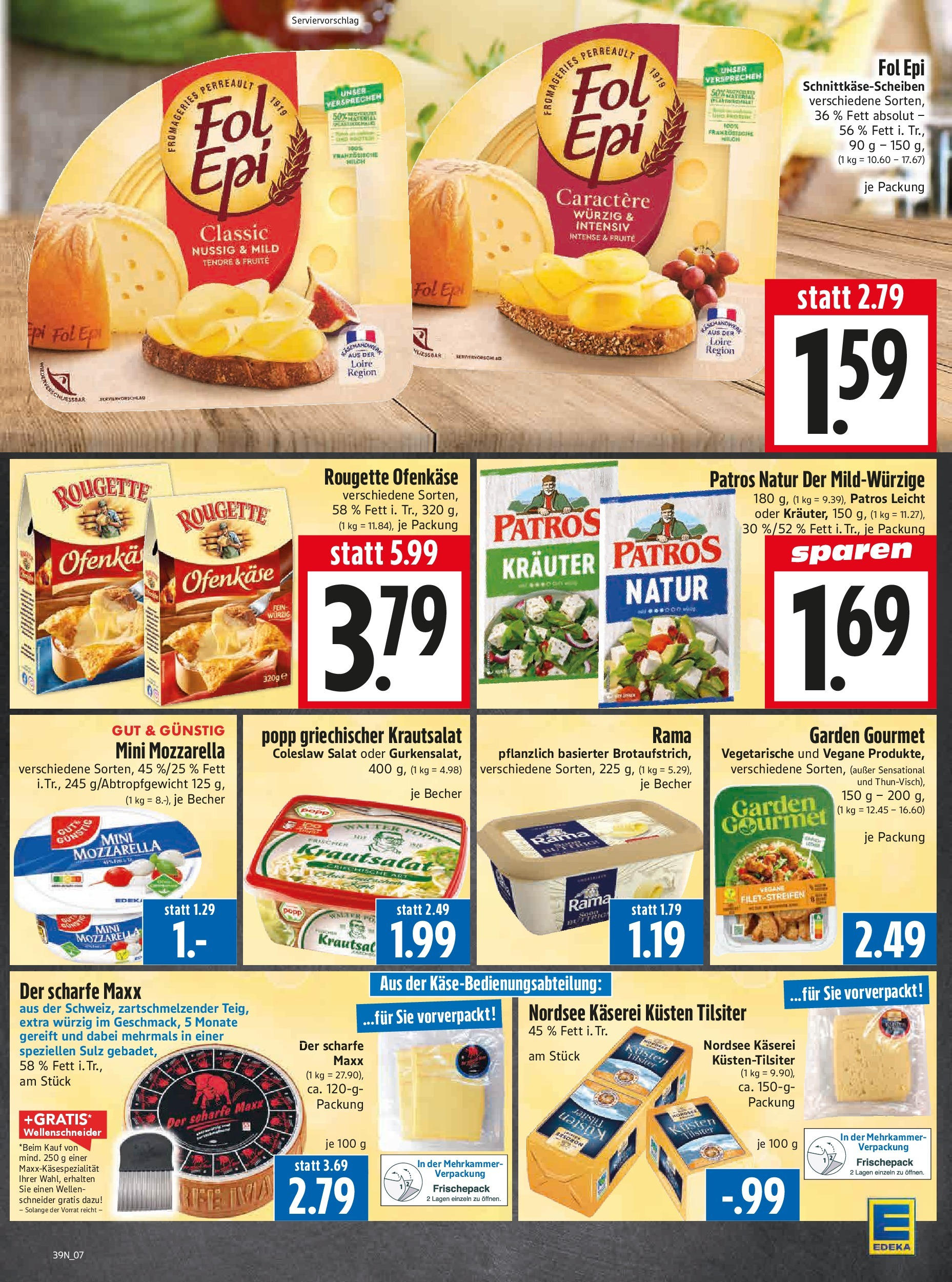 Entdecke - Edeka Hahner: Wochenangebote (ab 21.09.2025) zum Blättern | Seite: 9 | Produkte: Mozzarella, Rougette ofenkase, Patros, Salat