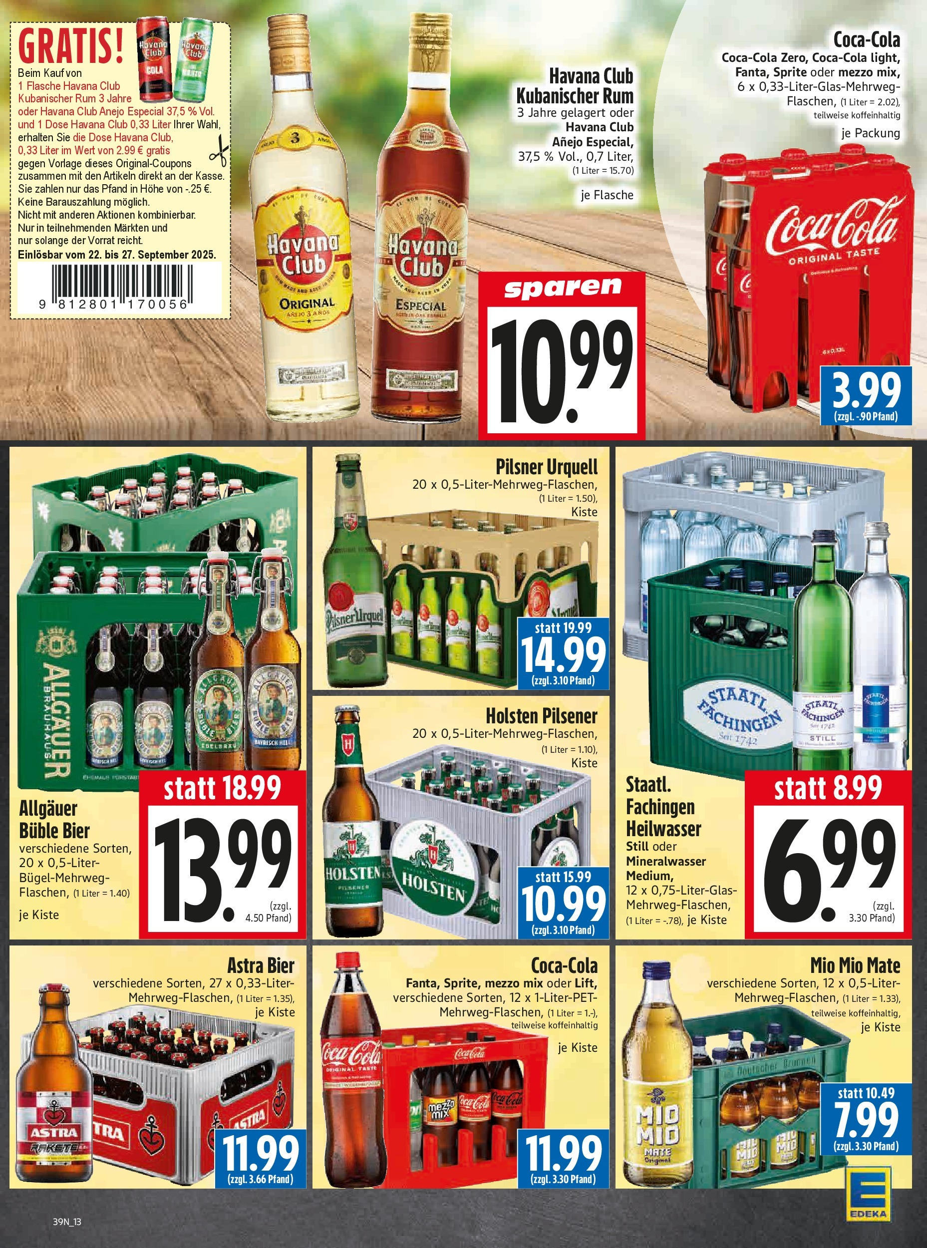 Entdecke - Edeka Hahner: Wochenangebote (ab 21.09.2025) zum Blättern | Seite: 15 | Produkte: Coca cola, Cola, Astra, Pilsner urquell