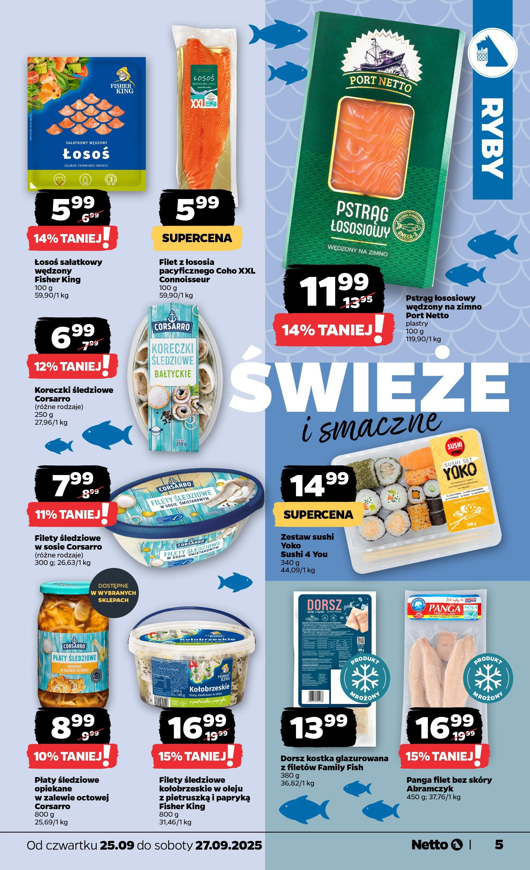 Netto gazetka - Spożywcza od 25.09.2025 - Aktualne promocje | Strona: 5 | Produkty: Pstrąg, Sushi, Filet z łososia, Zestaw sushi