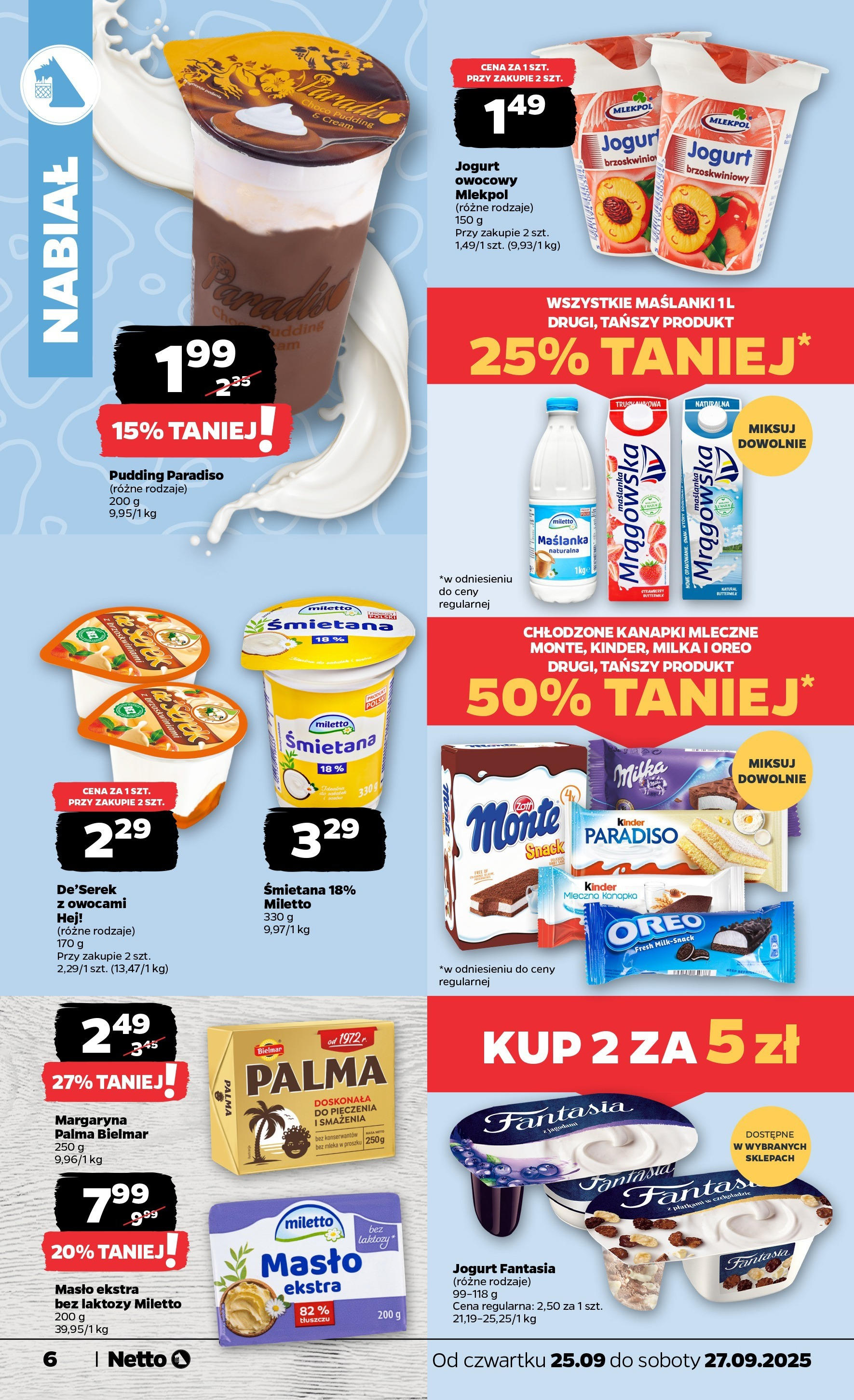 Netto gazetka - Spożywcza od 25.09.2025 - Aktualne promocje | Strona: 6 | Produkty: Bez laktozy, Masło, Jogurt, Śmietana