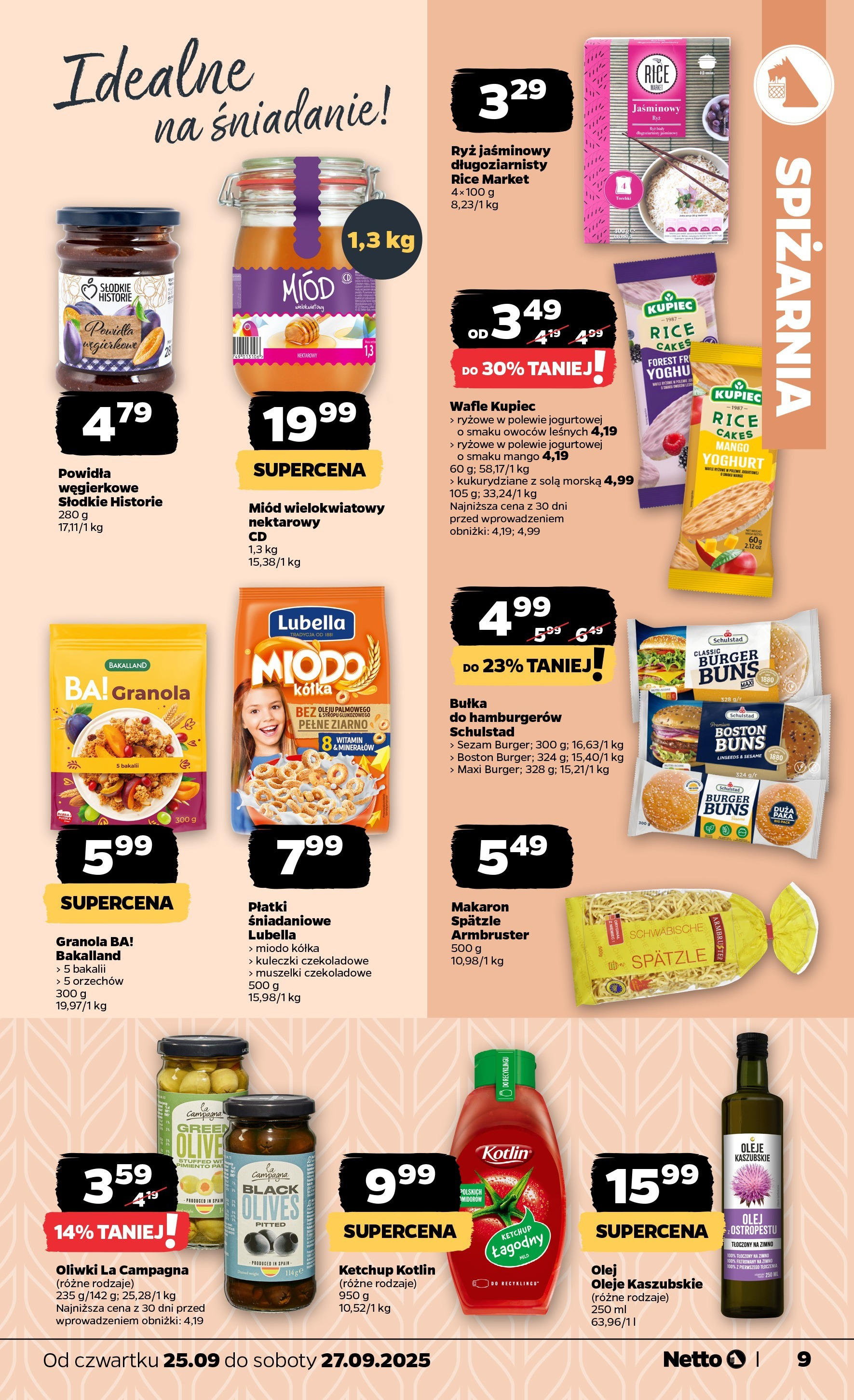 Netto gazetka - Spożywcza od 25.09.2025 - Aktualne promocje | Strona: 9 | Produkty: Olej, Ryż, Makaron, Torebki