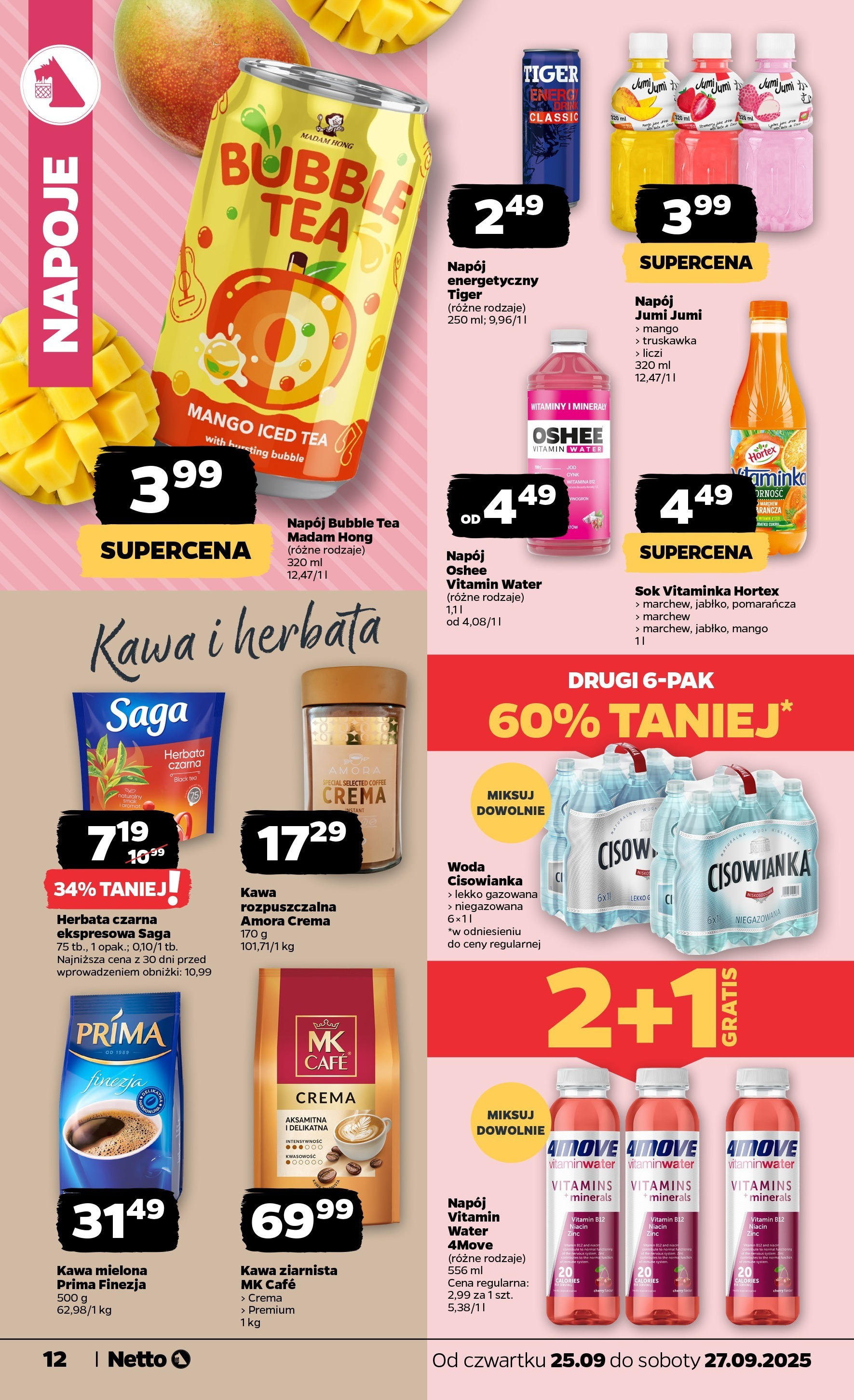 Netto gazetka - Spożywcza od 25.09.2025 - Aktualne promocje | Strona: 12 | Produkty: Mango, Kawa ziarnista, Sok, Herbata
