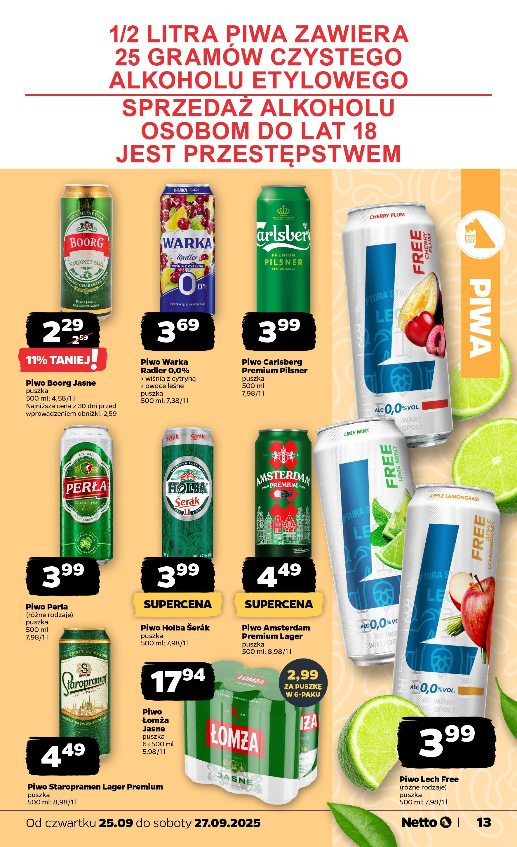 Netto gazetka - Spożywcza od 25.09.2025 - Aktualne promocje | Strona: 13 | Produkty: Cytryna, Piwo perła, Warka, Piwo Staropramen