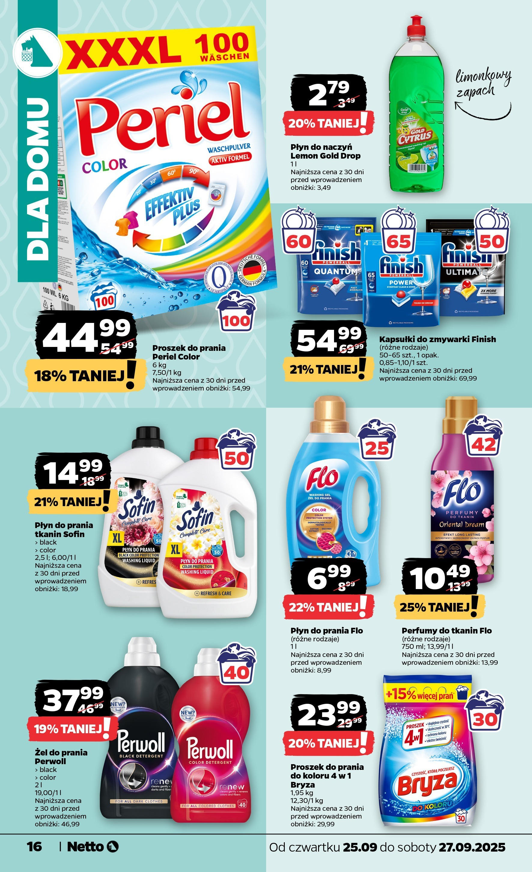 Netto gazetka - Spożywcza od 25.09.2025 - Aktualne promocje | Strona: 16 | Produkty: Perfumy, Finish, Proszek do prania, Detergent