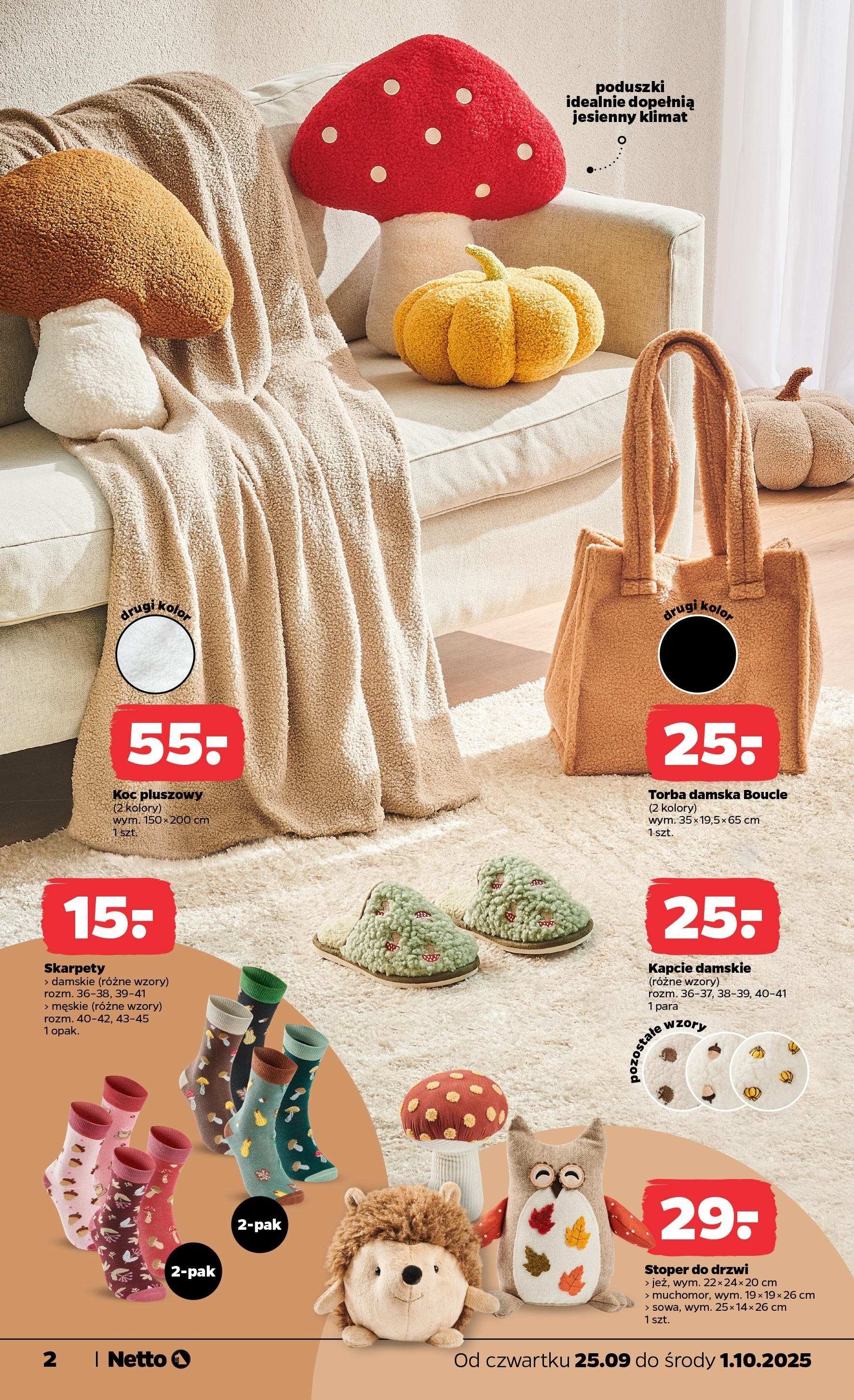 Netto gazetka - Non Food od 25.09.2025 - Aktualne promocje | Strona: 2 | Produkty: Skarpety, Kapcie, Torba, Koc