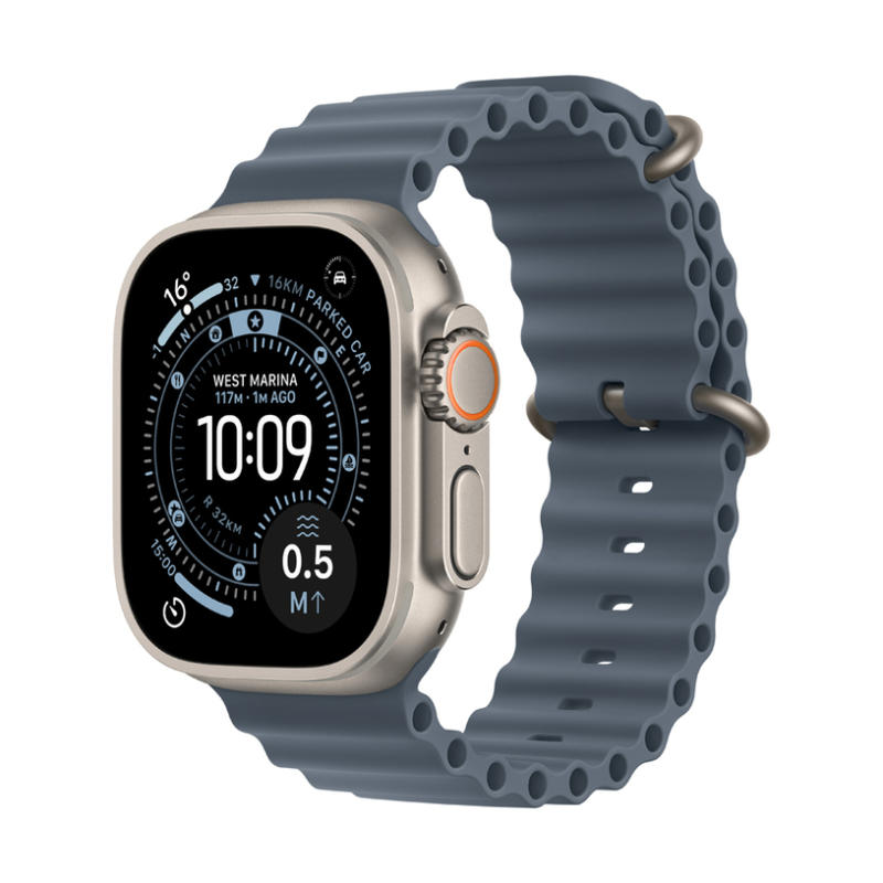 Смарт часовник APPLE WATCH ULTRA 3 CELL NATURAL TITANIUM BLUE OCEAN BAND MEWH4 49 MM, GPS, WLAN, ПУЛСОМЕР, SPO2