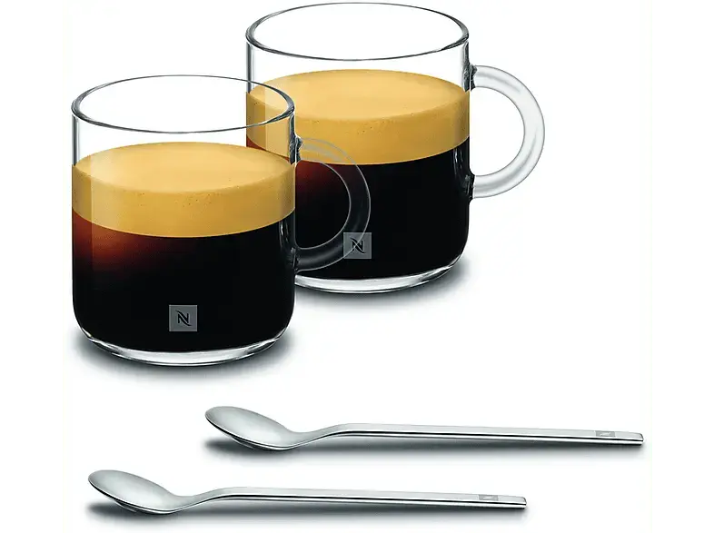 Nespresso Vertuo Gran Lungo Set, 2er 265ml, Tassen aus Glas mit Kaffeelöffel; Lungogläser