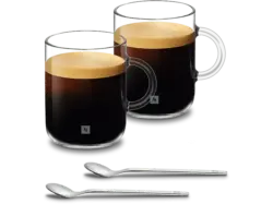 Nespresso Vertuo Medium Mug Set, 2er 390ml, Kaffeetassen aus Glas mit Kaffeelöffel; Vertuogläser