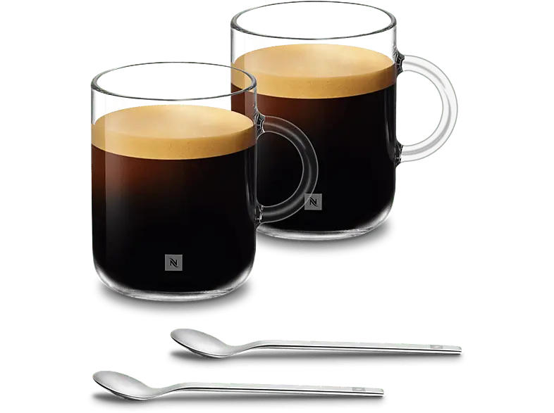 Nespresso Vertuo Medium Mug Set, 2er 390ml, Kaffeetassen aus Glas mit Kaffeelöffel; Vertuogläser