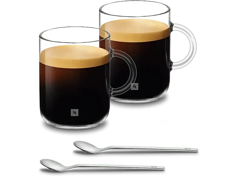 Nespresso Vertuo Medium Mug Set, 2er 390ml, Kaffeetassen aus Glas mit Kaffeelöffel; Vertuogläser
