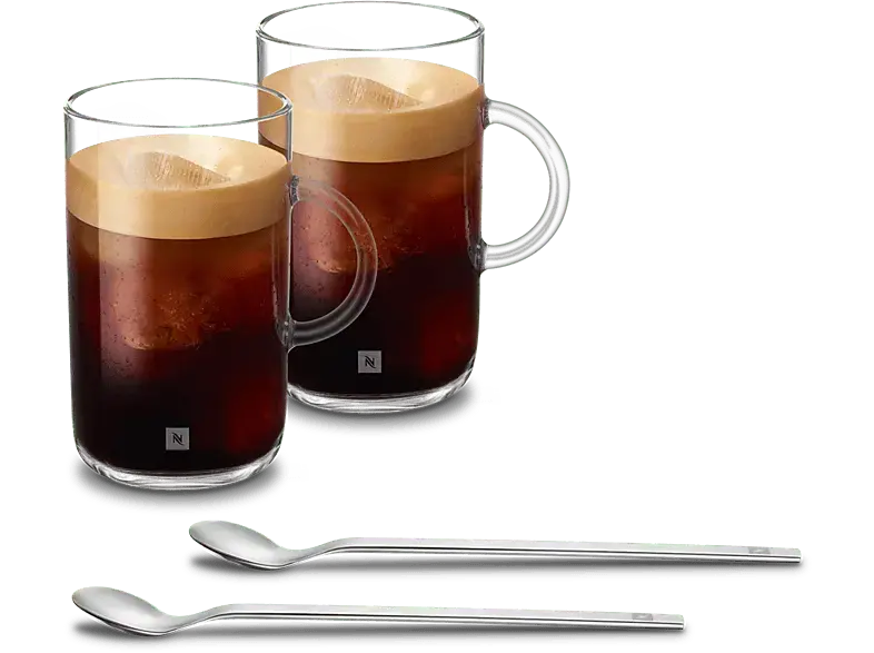 Nespresso Vertuo Large Mug Set, 2er 590ml, Kaffeetassen aus Glas mit Kaffeelöffel; Vertuogläser