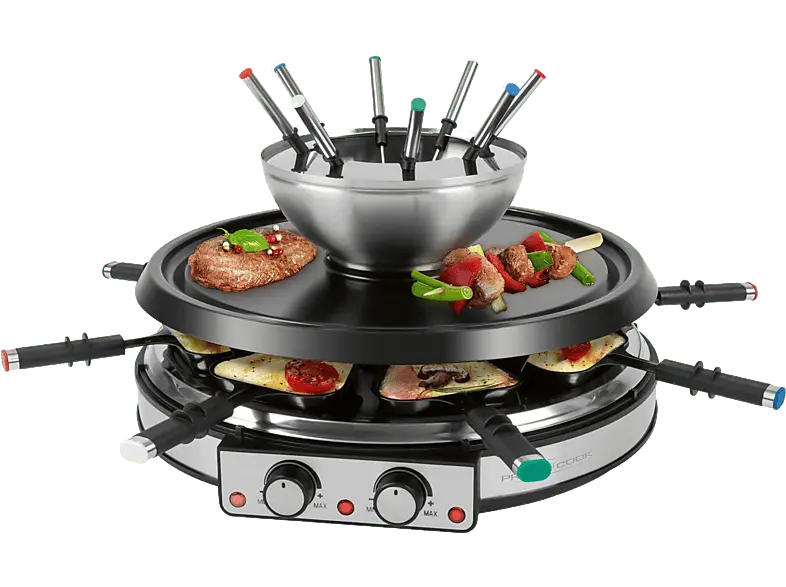 Profi Cook PC-RG/FD1245 Raclette-/Fonduekombination 8er (in Silber, für , 1900 Watt)