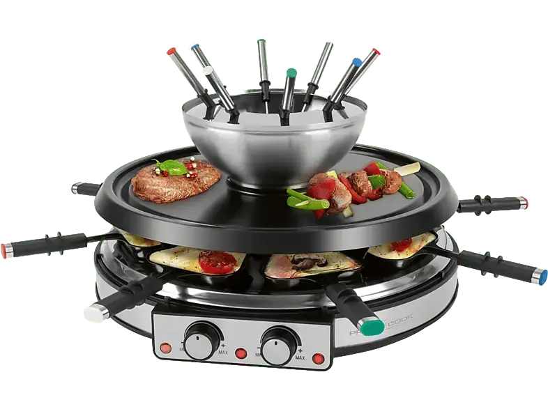 Profi Cook PC-RG/FD1245 Raclette-/Fonduekombination 8er (in Silber, für , 1900 Watt)