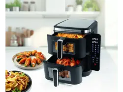 Gourmetmaxx 16509 Fryup Vertikale Heißluftfritteuse 5+5 l, Schwarz
