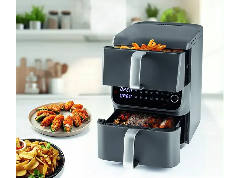 Gourmetmaxx 16404 Fryup Vertikale Doppel Heißluftfritteuse 6,5 l, Schwarz