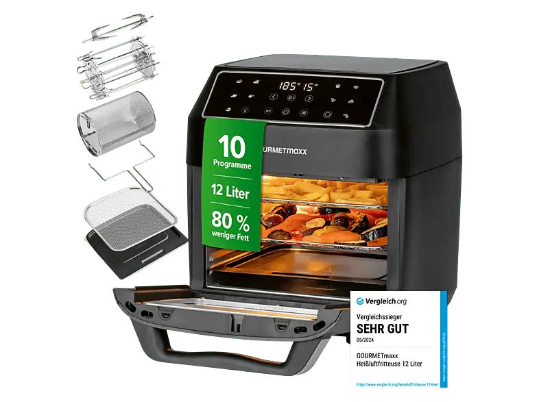 Gourmetmaxx 13606 Heißluft-Ofen 12 l, Schwarz