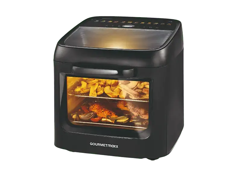 Gourmetmaxx 16409 Heißluftfritteuse mit Panoramadach 1,2 l, Schwarz