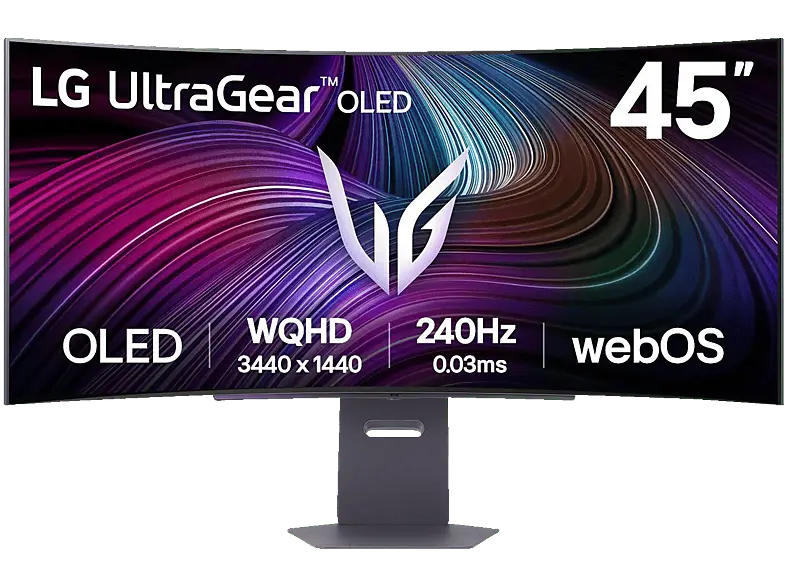 LG ELECTRONICS UltraGear 45GX90SA-B 44,5 Zoll Gaming Monitor, OLED 4K, 0,03 ms Reaktionszeit, 240 Hz, Schwarz