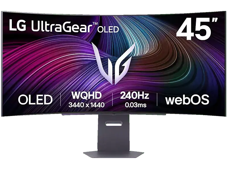 LG ELECTRONICS UltraGear 45GX90SA-B 44,5 Zoll Gaming Monitor, OLED 4K, 0,03 ms Reaktionszeit, 240 Hz, Schwarz