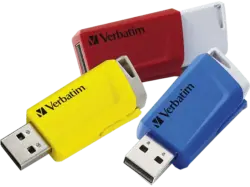 VERBatIM 16GB USB-Stick Store 'n' Click, 3er-Set, USB-A 3.2 Gen1, R80/W25, Rot/Blau/Gelb