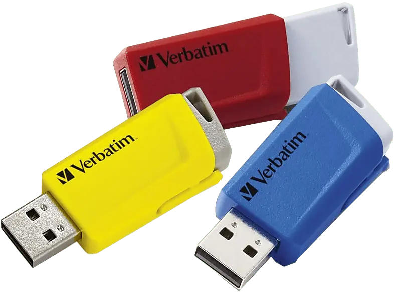 VERBatIM 16GB USB-Stick Store 'n' Click, 3er-Set, USB-A 3.2 Gen1, R80/W25, Rot/Blau/Gelb